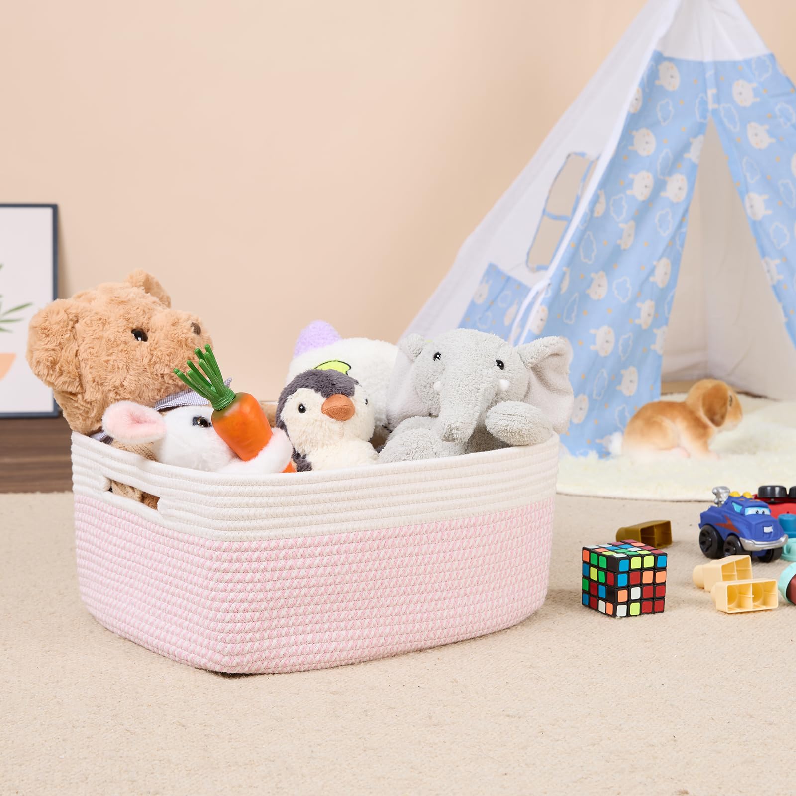 MiniArk blanket and towel storage basket adds warmth to nursery or entryway.