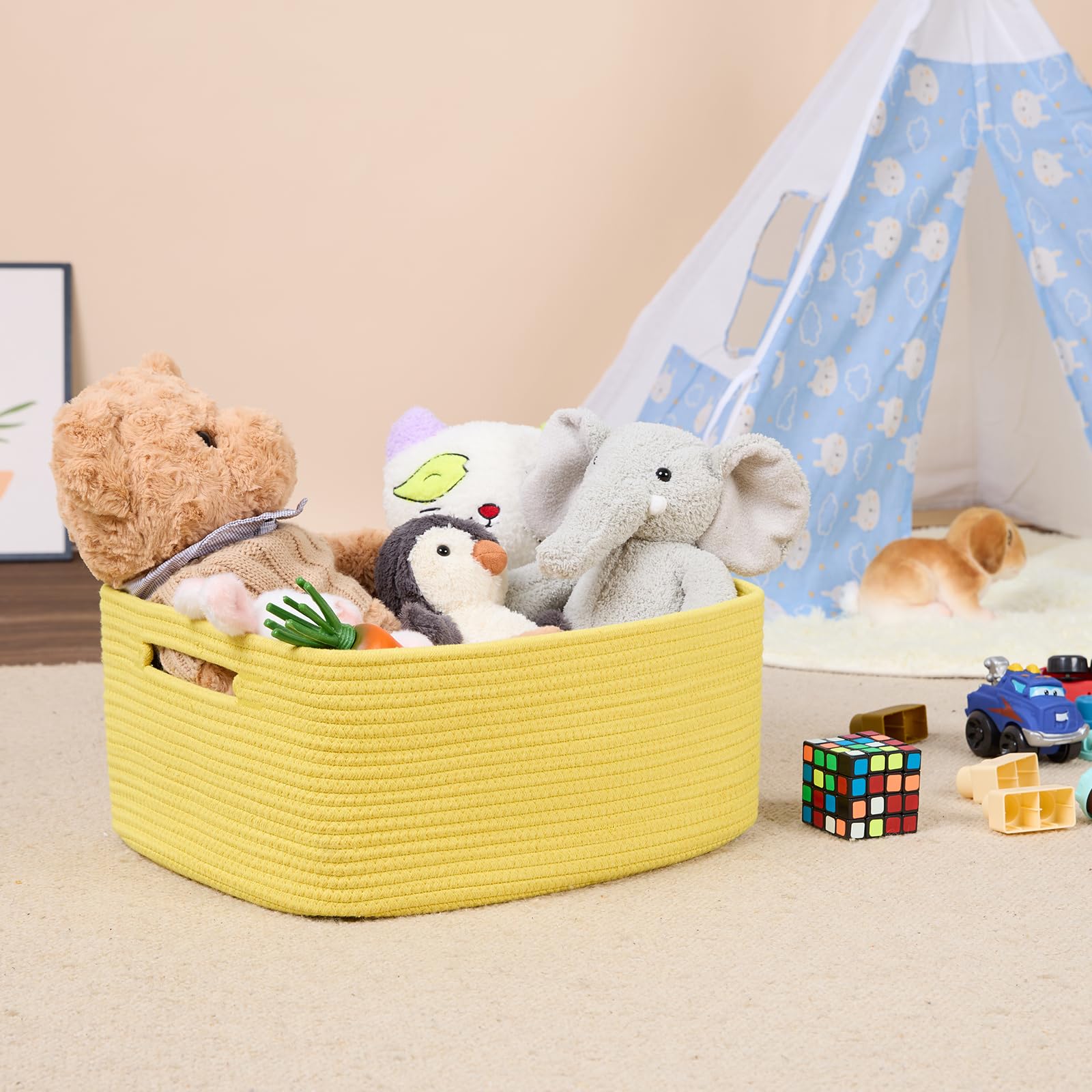 MiniArk closet-organizer basket on shelf demonstrates chic storage for clothing and toys
