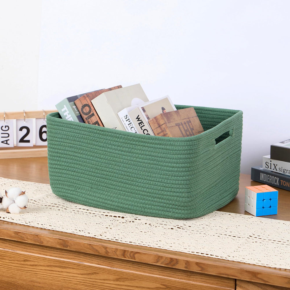 MiniArk closet organizer basket stacked neatly on a shelf for toys and clothes.