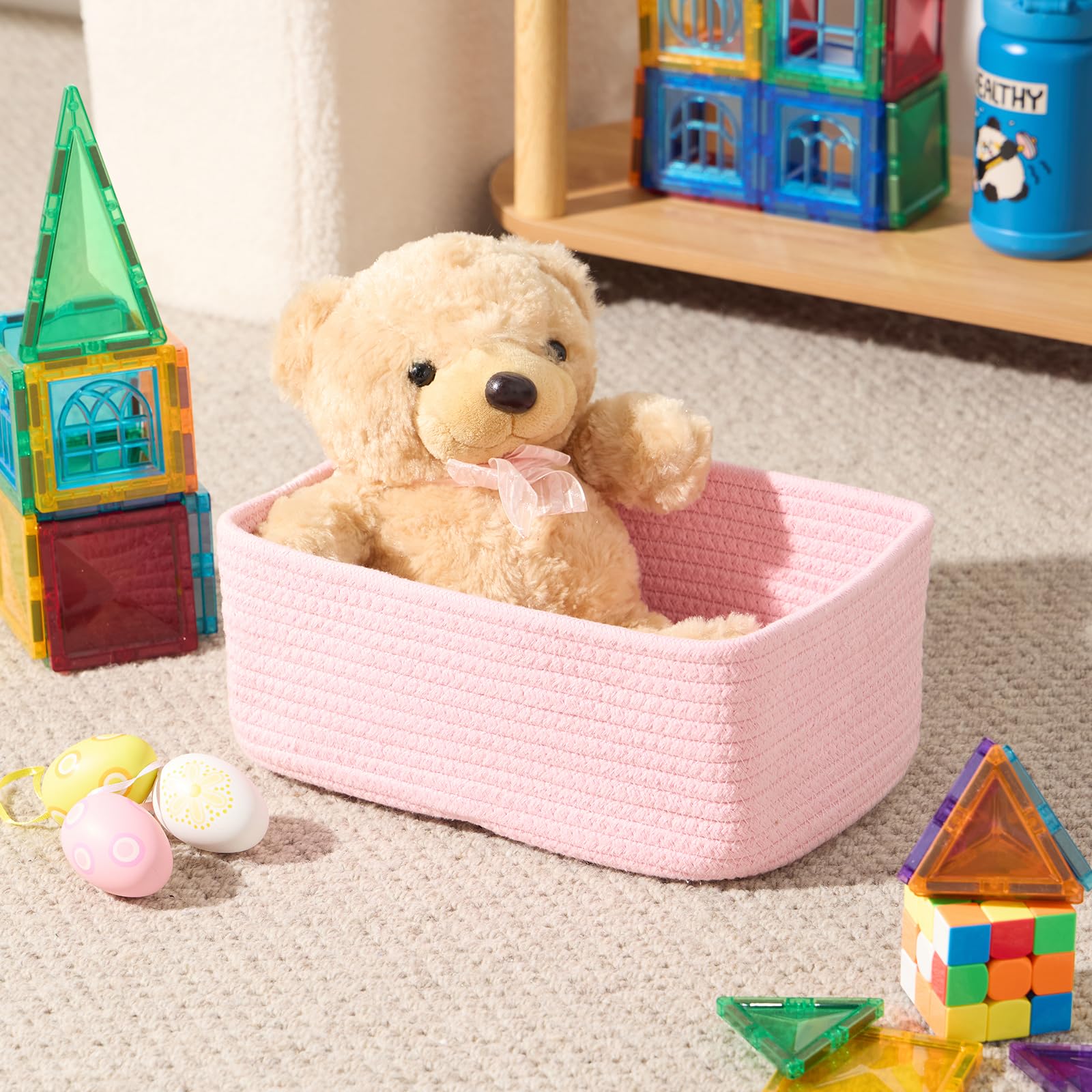 MiniArk closet organizer baskets pink stack adds warmth and minimalist style to shelves