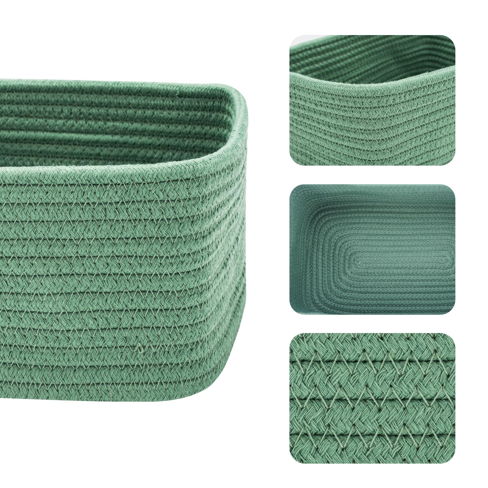 MiniArk woven rope basket green adds texture while tidying nursery essentials.