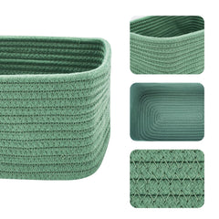 MiniArk woven rope basket green adds texture while tidying nursery essentials.