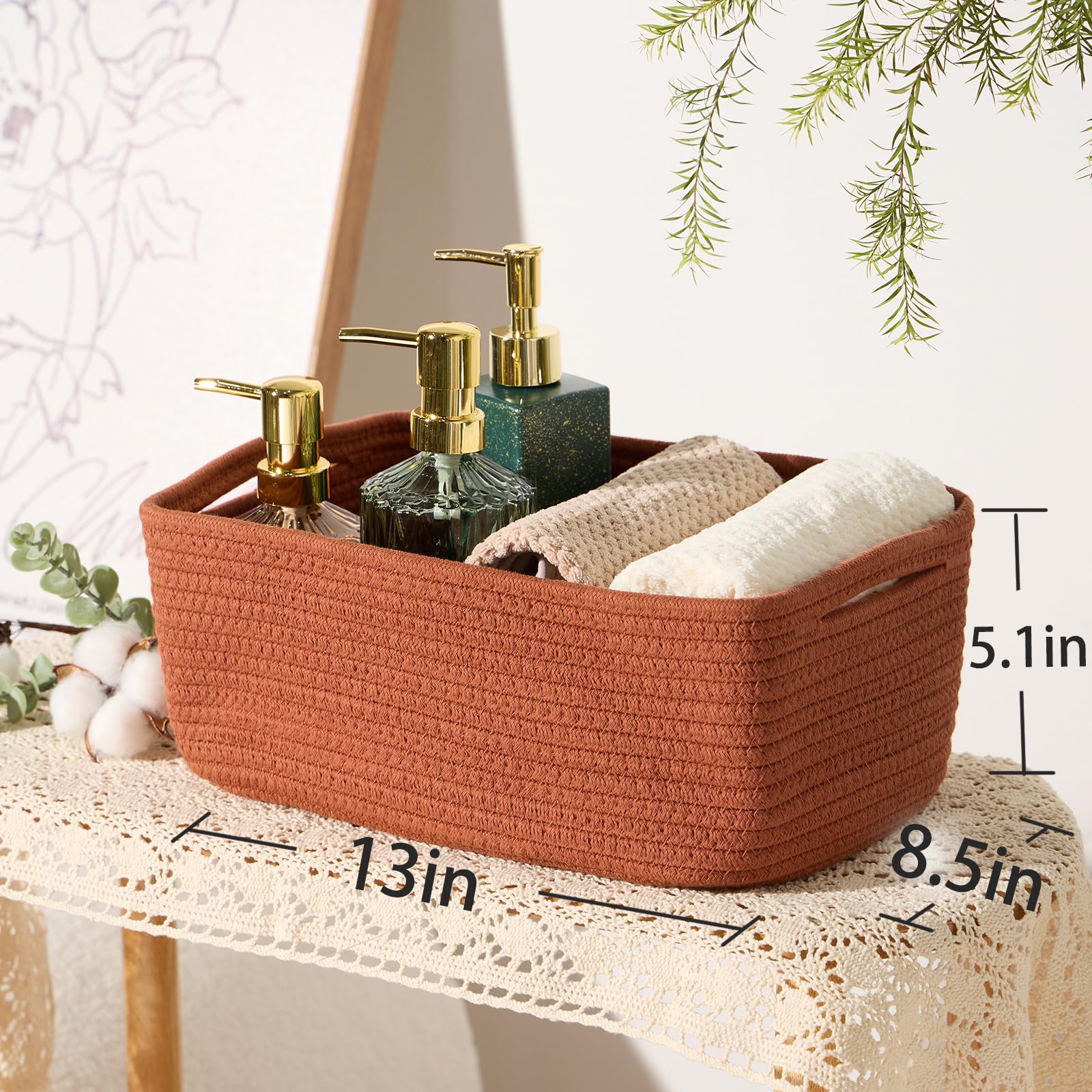 MiniArk compact storage baskets on bedroom dresser organize cosmetics and small items.