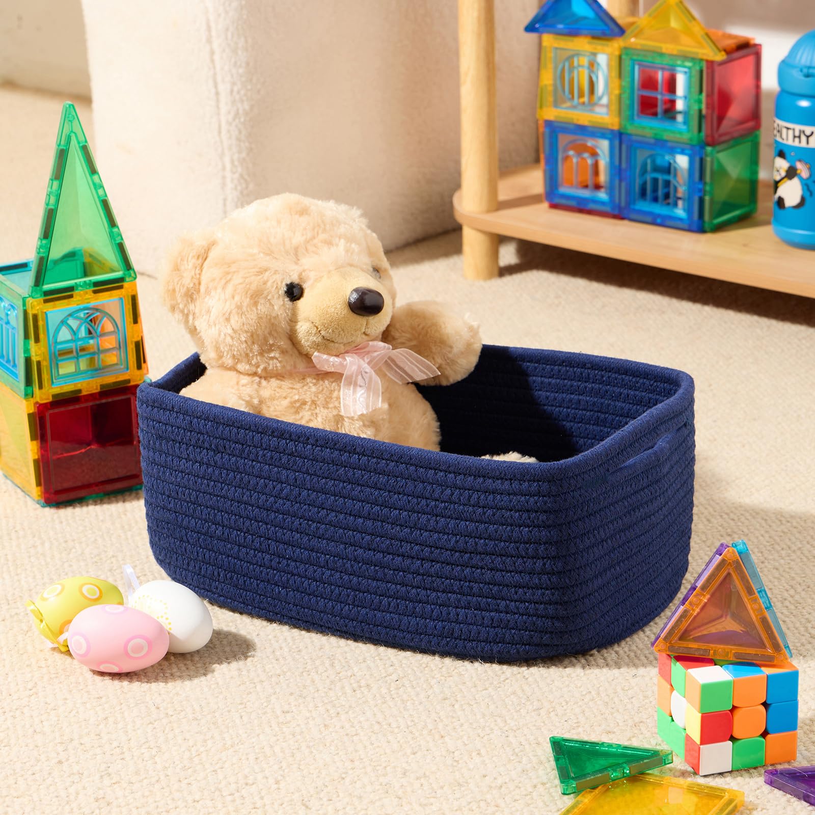 MiniArk decorative basket on a coffee table enhances room texture.