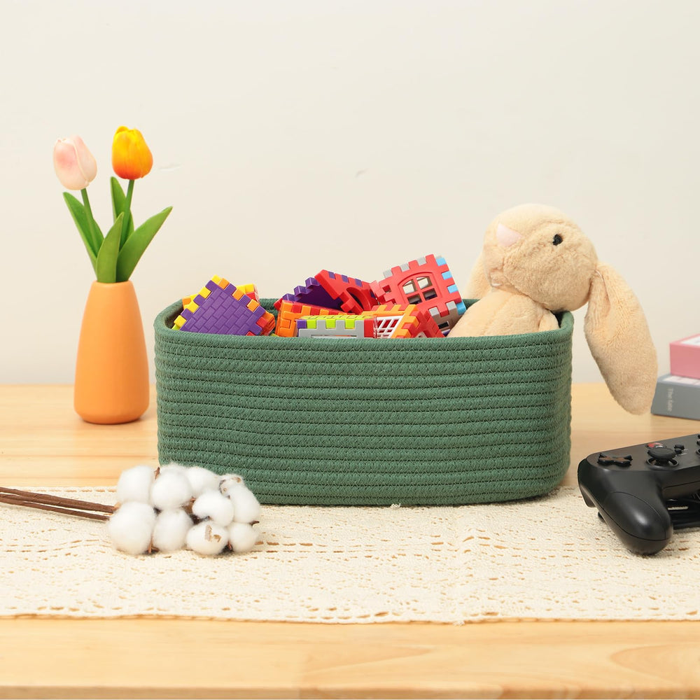 MiniArk shallow basket green ideal for towels, napkins, or accessories.