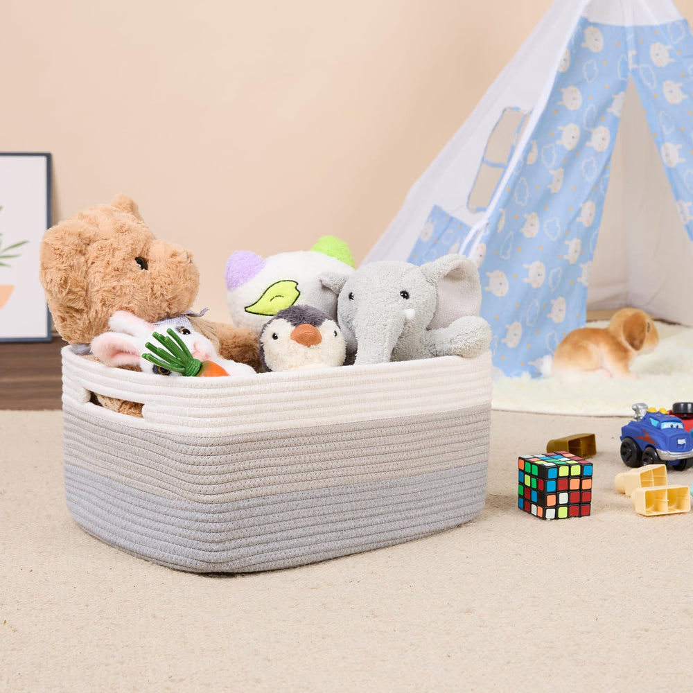 MiniArk gradient-grey basket in baby nursery keeps essentials within reach.