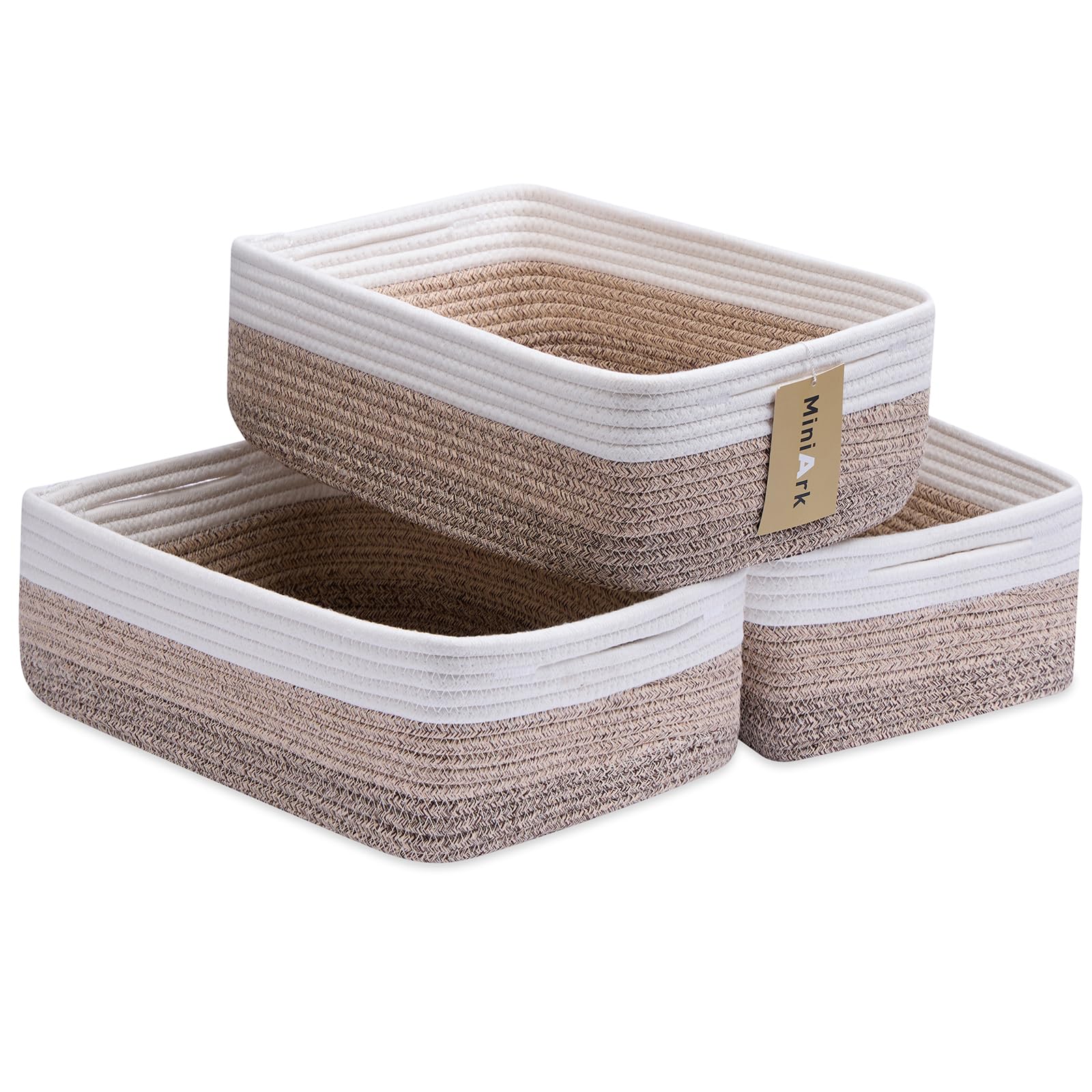 MiniArk large basket gradient brown front view shows spacious storage for towels.