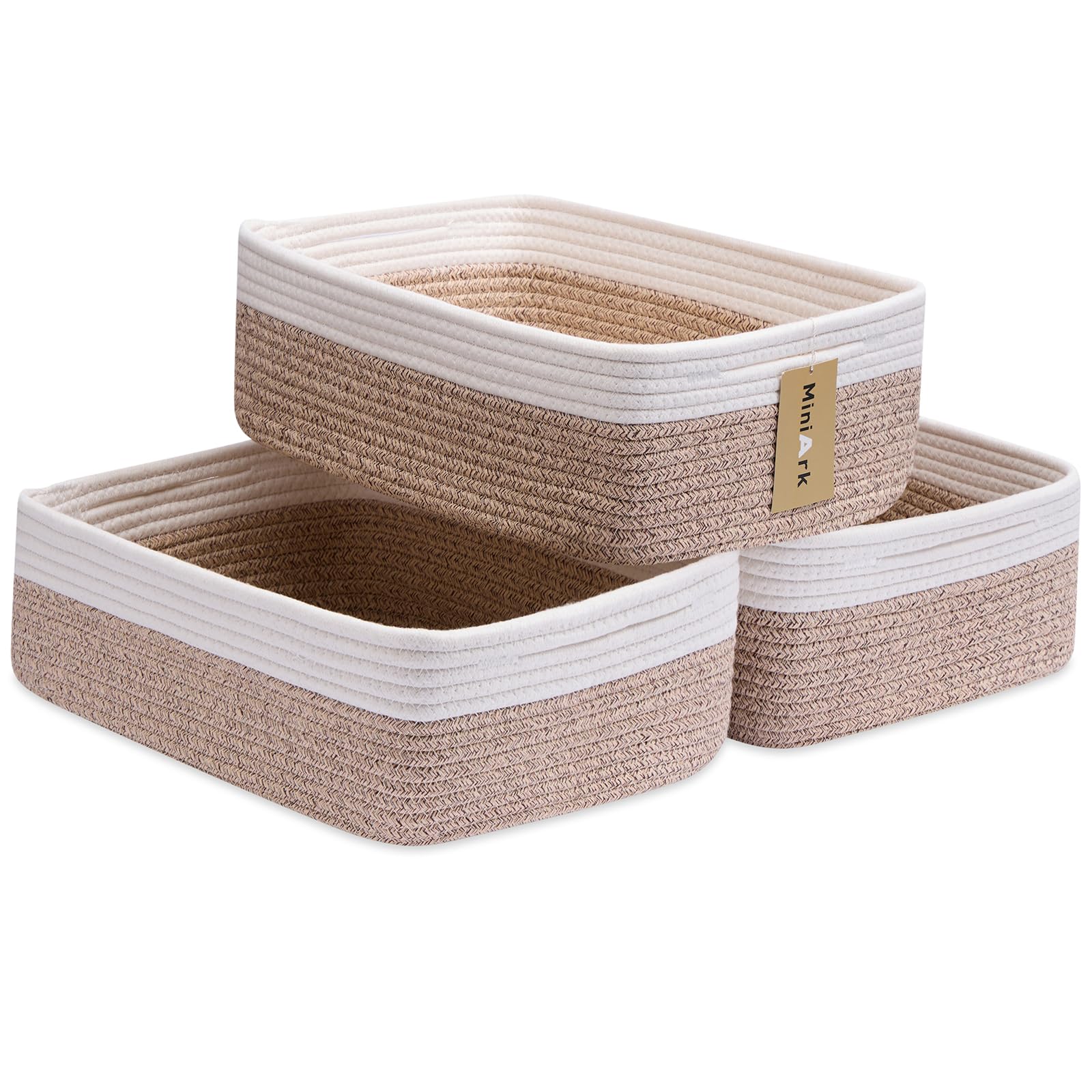 MiniArk large rope basket keeps towels neatly organized on bathroom shelf