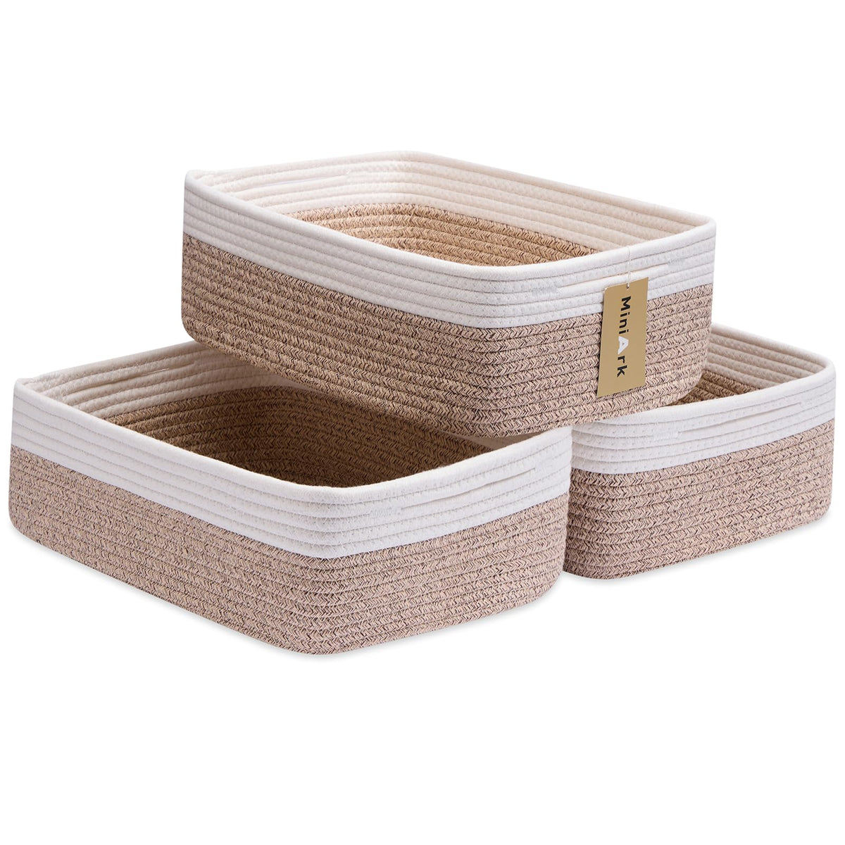 MiniArk large rope basket keeps towels neatly organized on bathroom shelf