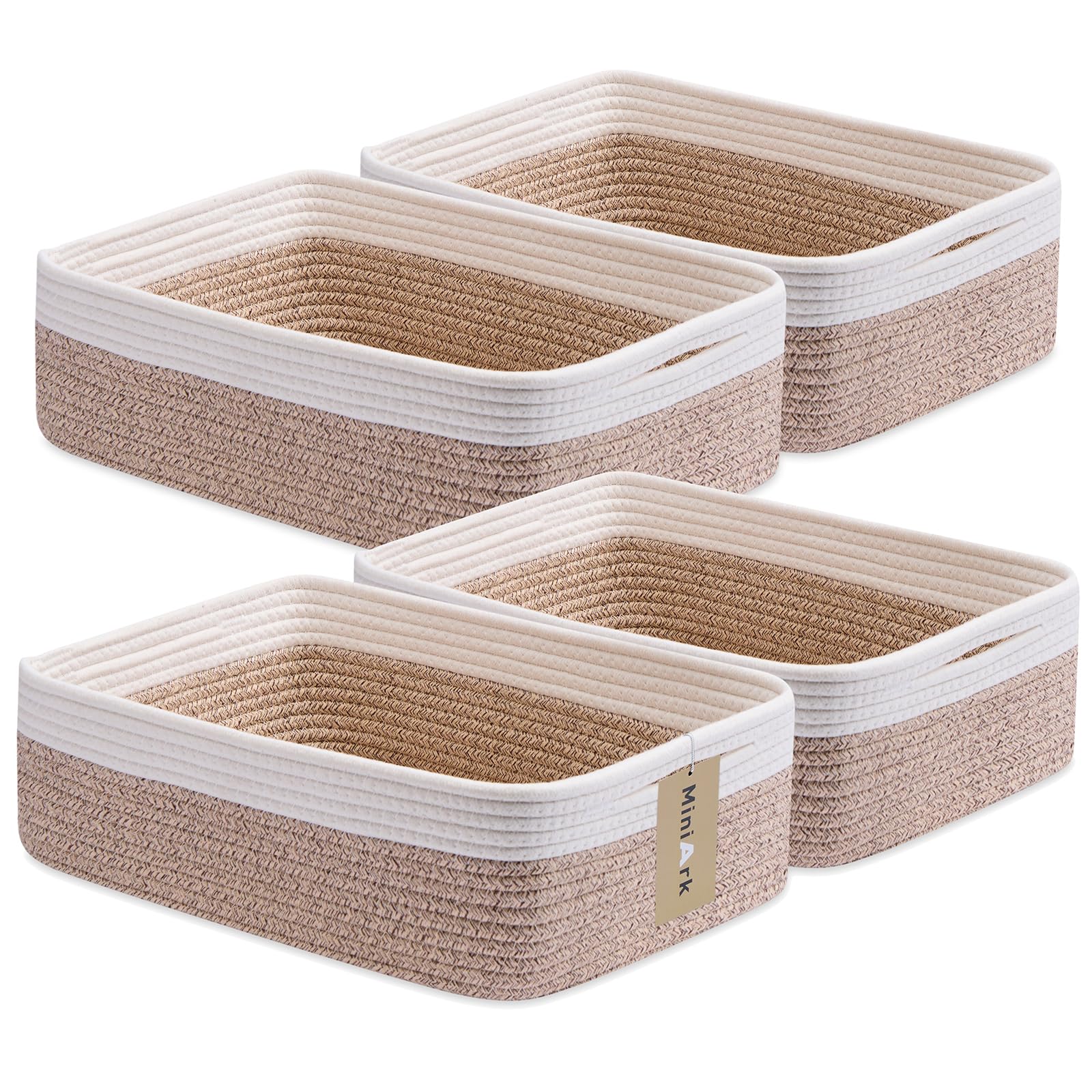 MiniArk large rope basket folded demonstrates space-saving storage on shelves.