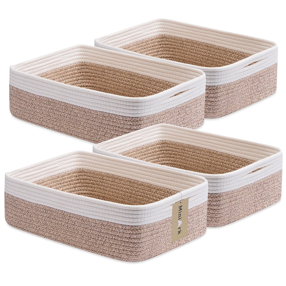 MiniArk large rope basket folded demonstrates space-saving storage on shelves.