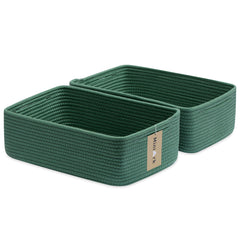 MiniArk large shallow basket front view in green for bathroom storage.