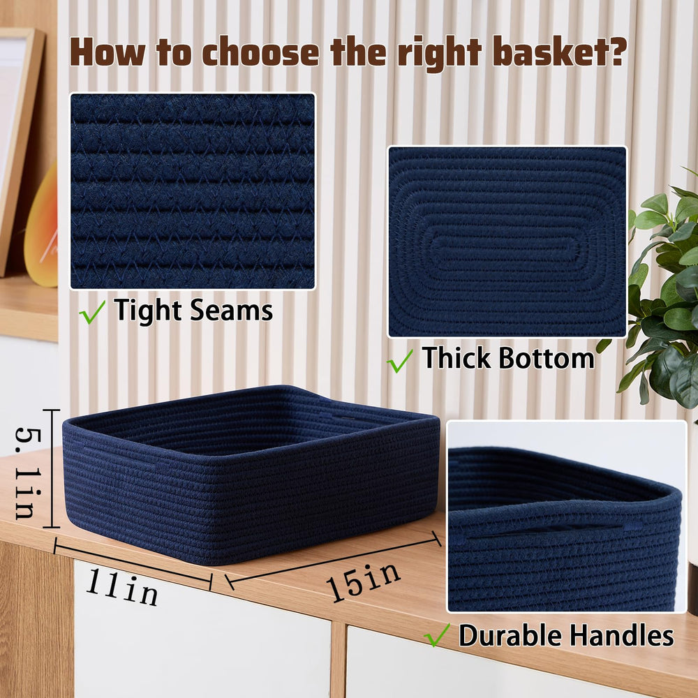 MiniArk large shallow basket navy 2 highlights durable rope weave and premium build