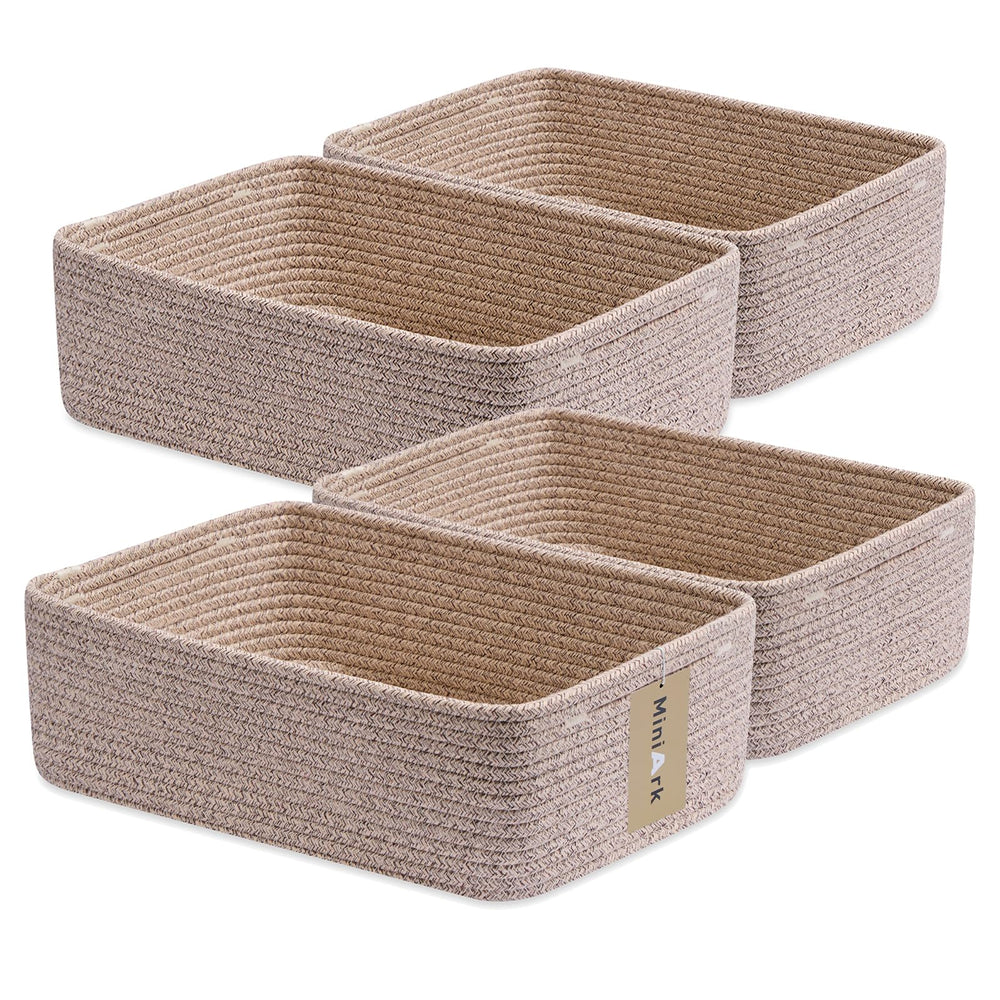 MiniArk large shallow basket with towels, ideal for bathroom organization