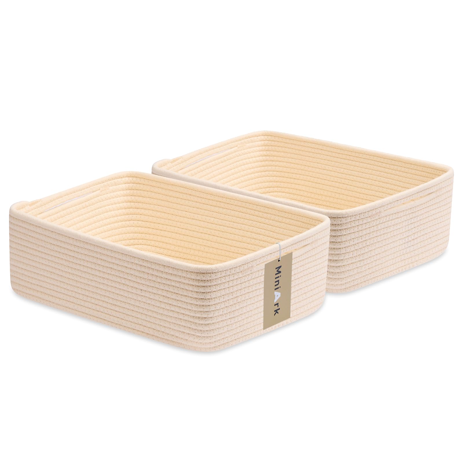 MiniArk large shallow basket beige weave ideal for towel storage and organization