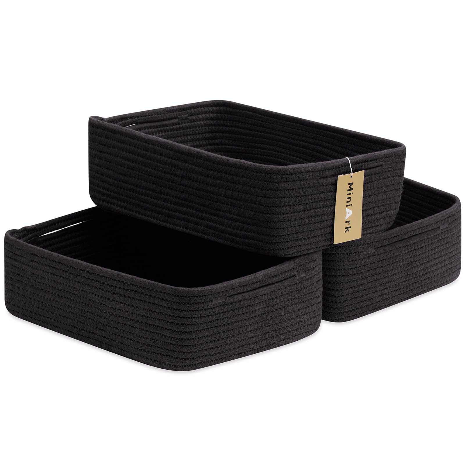 MiniArk large shallow basket front view ideal for organizing towels and toys.