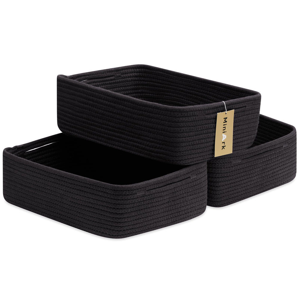 MiniArk large shallow basket front view ideal for organizing towels and toys.