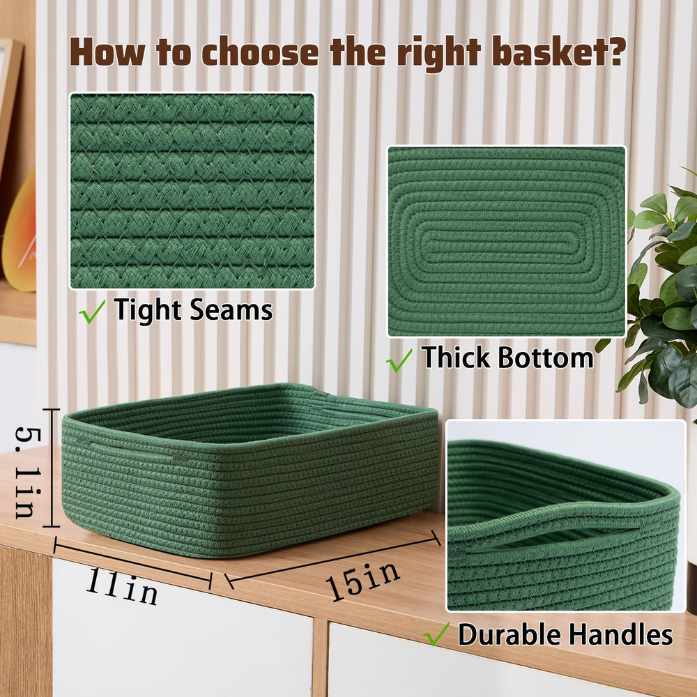 MiniArk bathroom organization with green rope baskets keeping essentials neatly within reach.