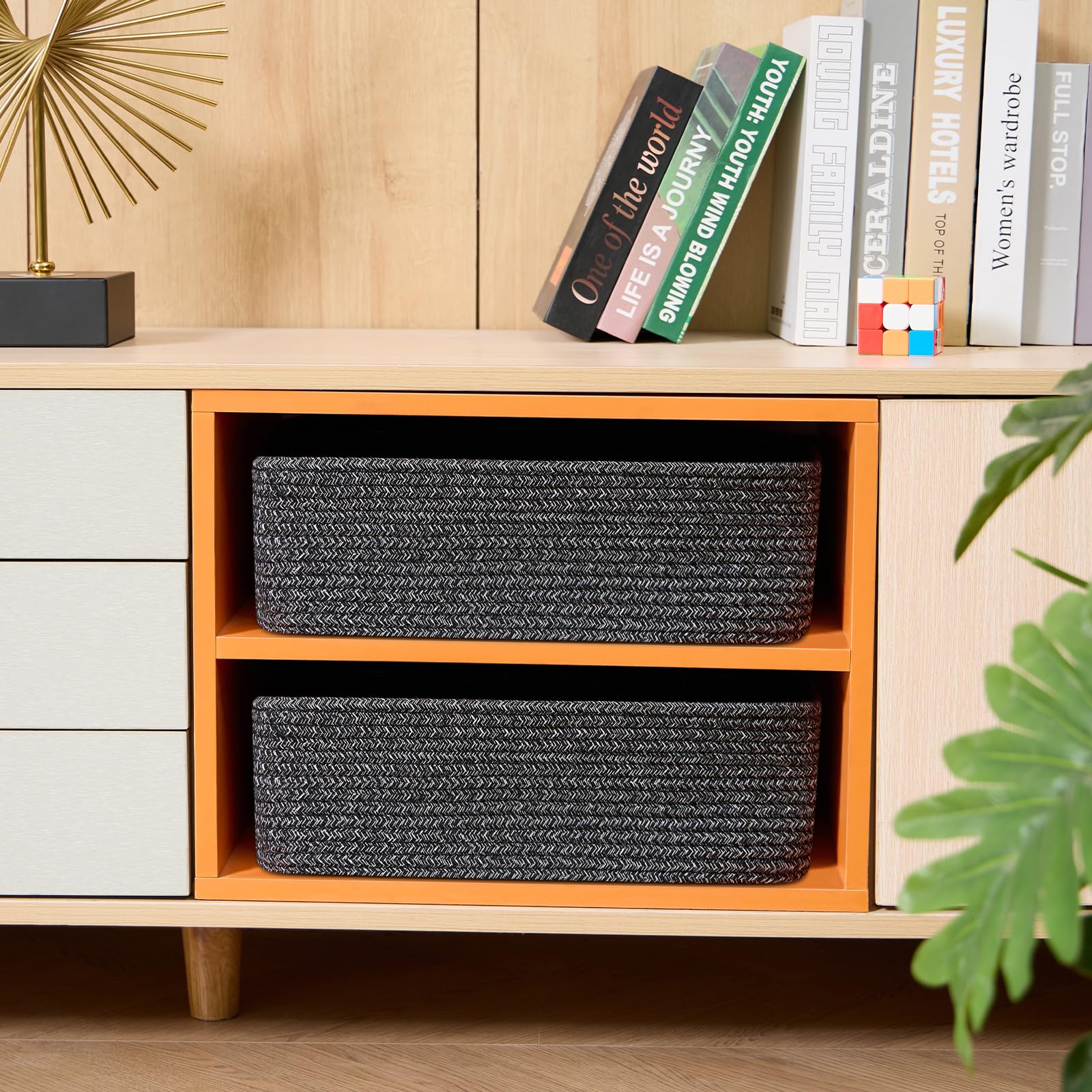 MiniArk large shallow basket on a desk for small-item storage and aesthetics.