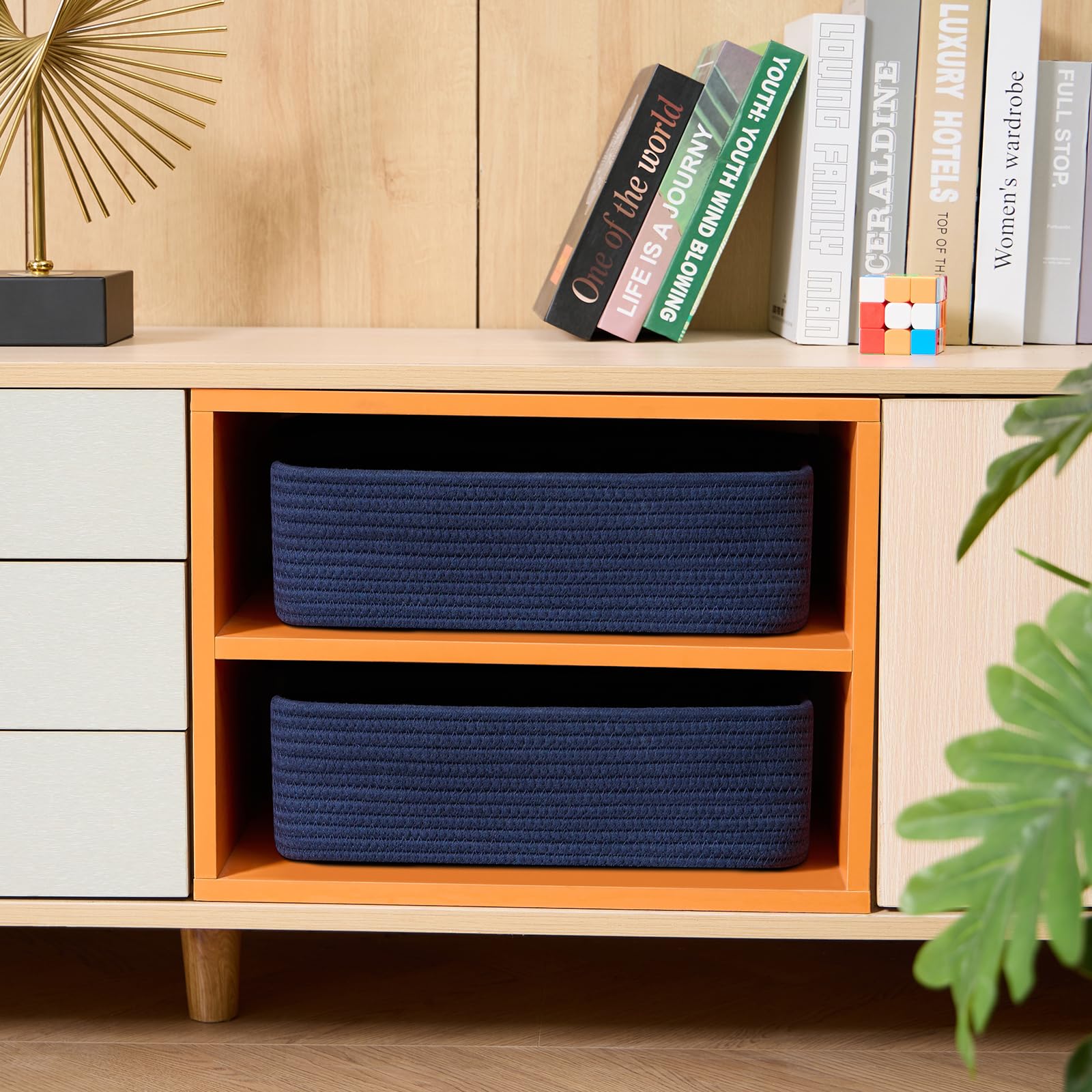 MiniArk baskets with toys, offering easy-access nursery toy storage.