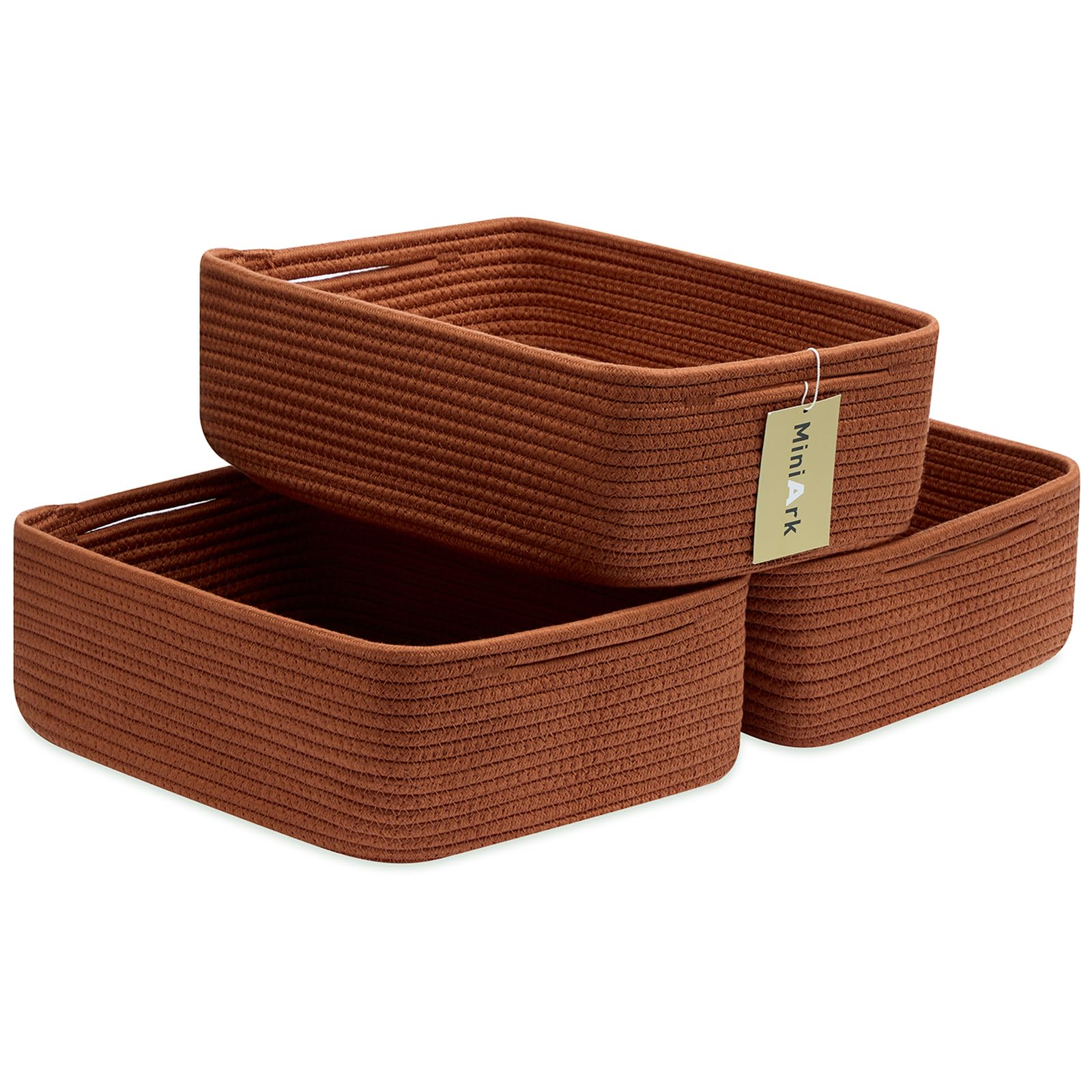 MiniArk large shallow red basket for towels and linens with durable cotton rope.