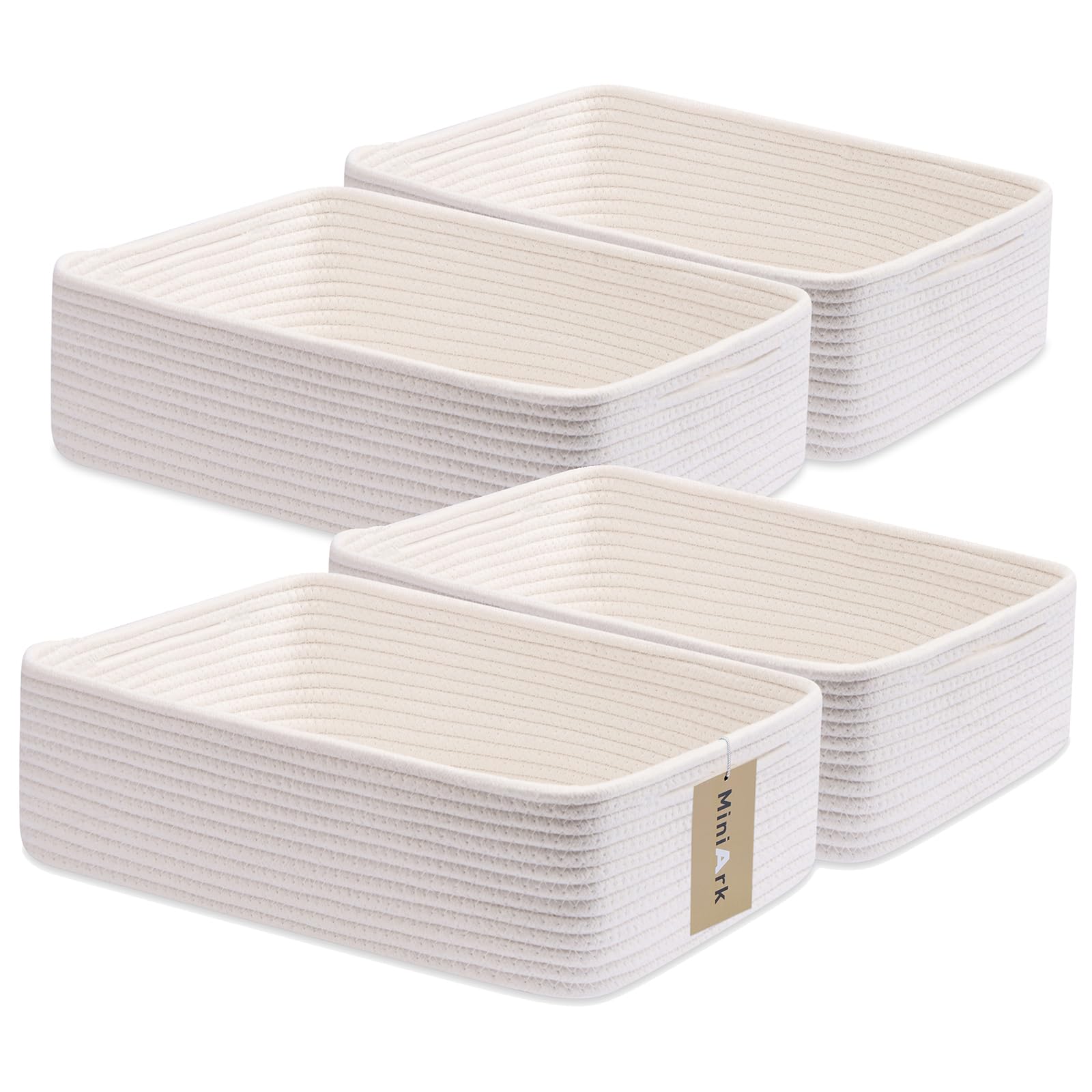 MiniArk large shallow basket storing towels for organized bathroom spaces.