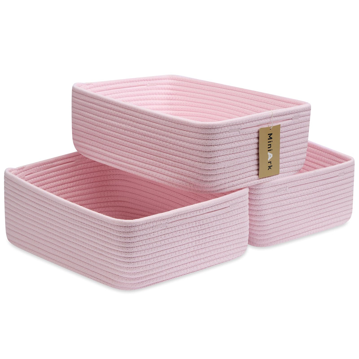 MiniArk large shallow rope basket light pink for bathroom towel storage