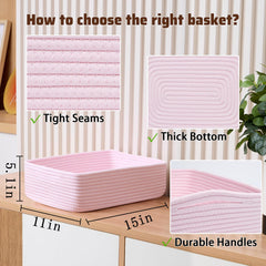 MiniArk light pink rope basket on a shelf organizing cosmetics and small items