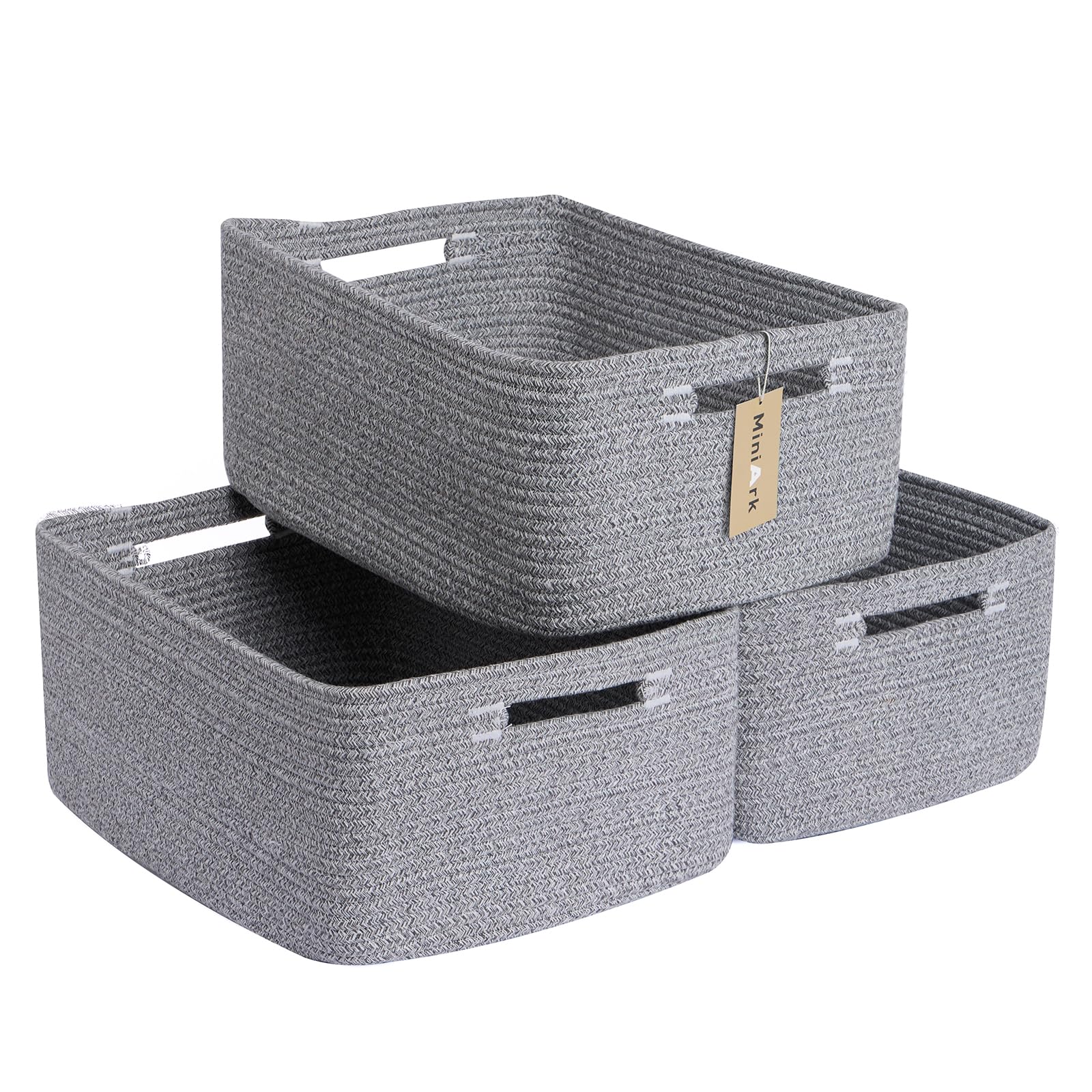 MiniArk large storage basket folded packaging view shows sturdy cotton rope for nursery organization