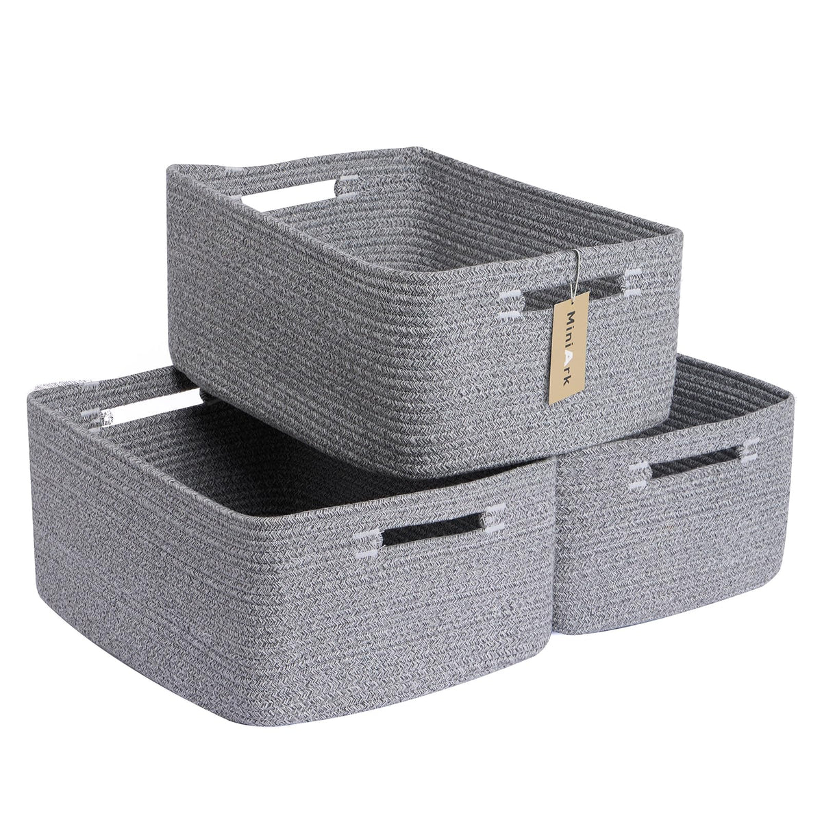 MiniArk large storage basket folded packaging view shows sturdy cotton rope for nursery organization