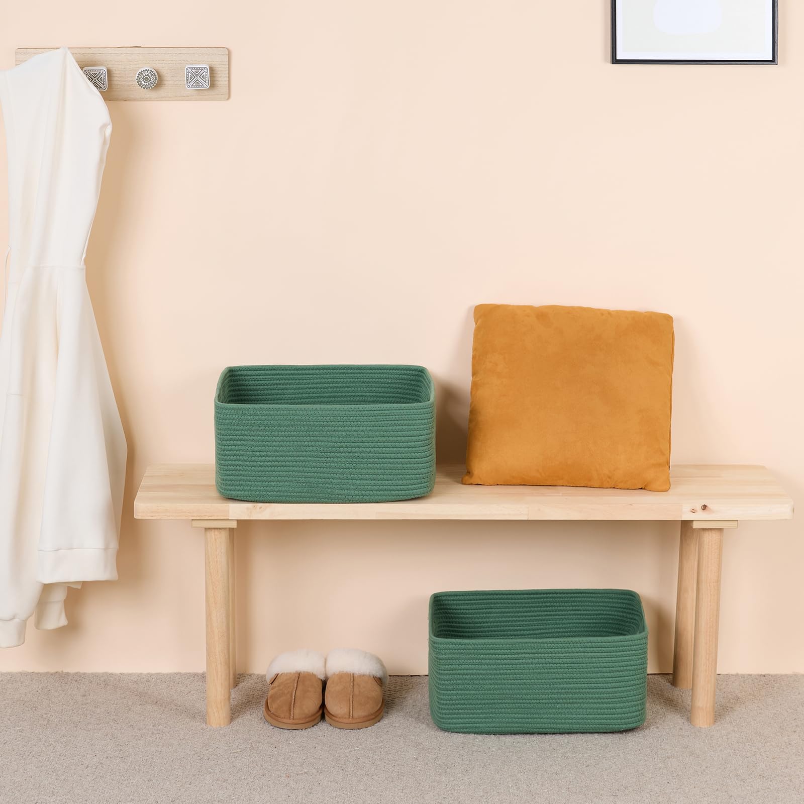 MiniArk large storage basket green in closet demonstrates space-saving storage