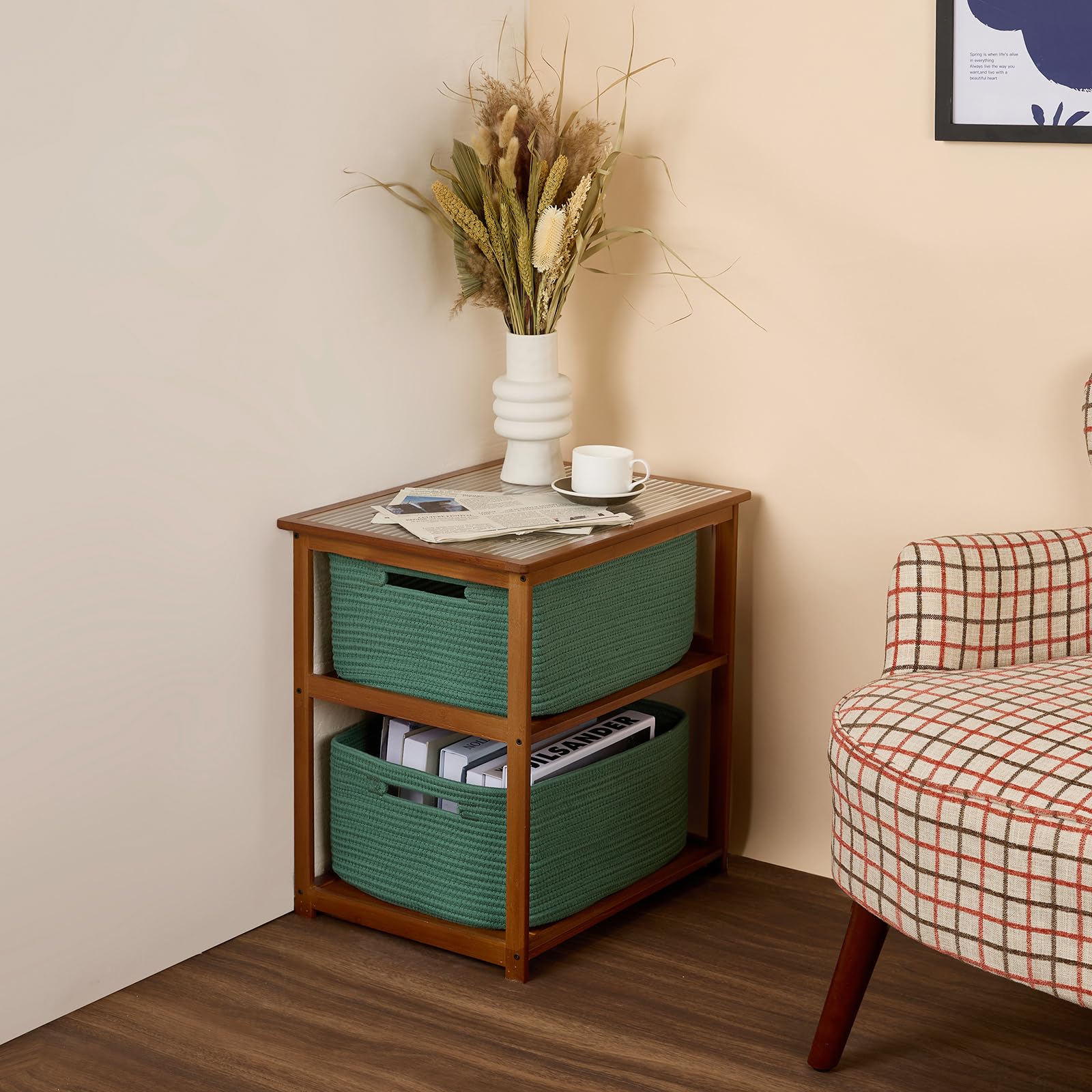 MiniArk large storage basket green playroom setup adds warmth and reduces clutter