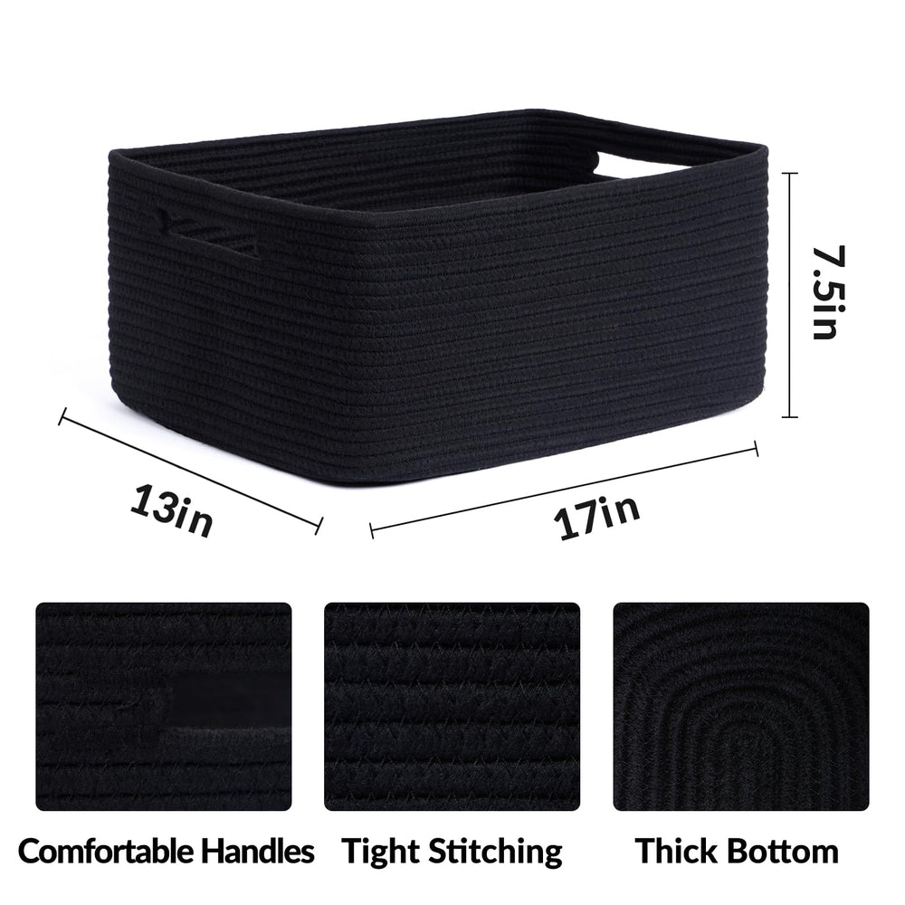 MiniArk large storage baskets 2-pack black side view for closet organization.