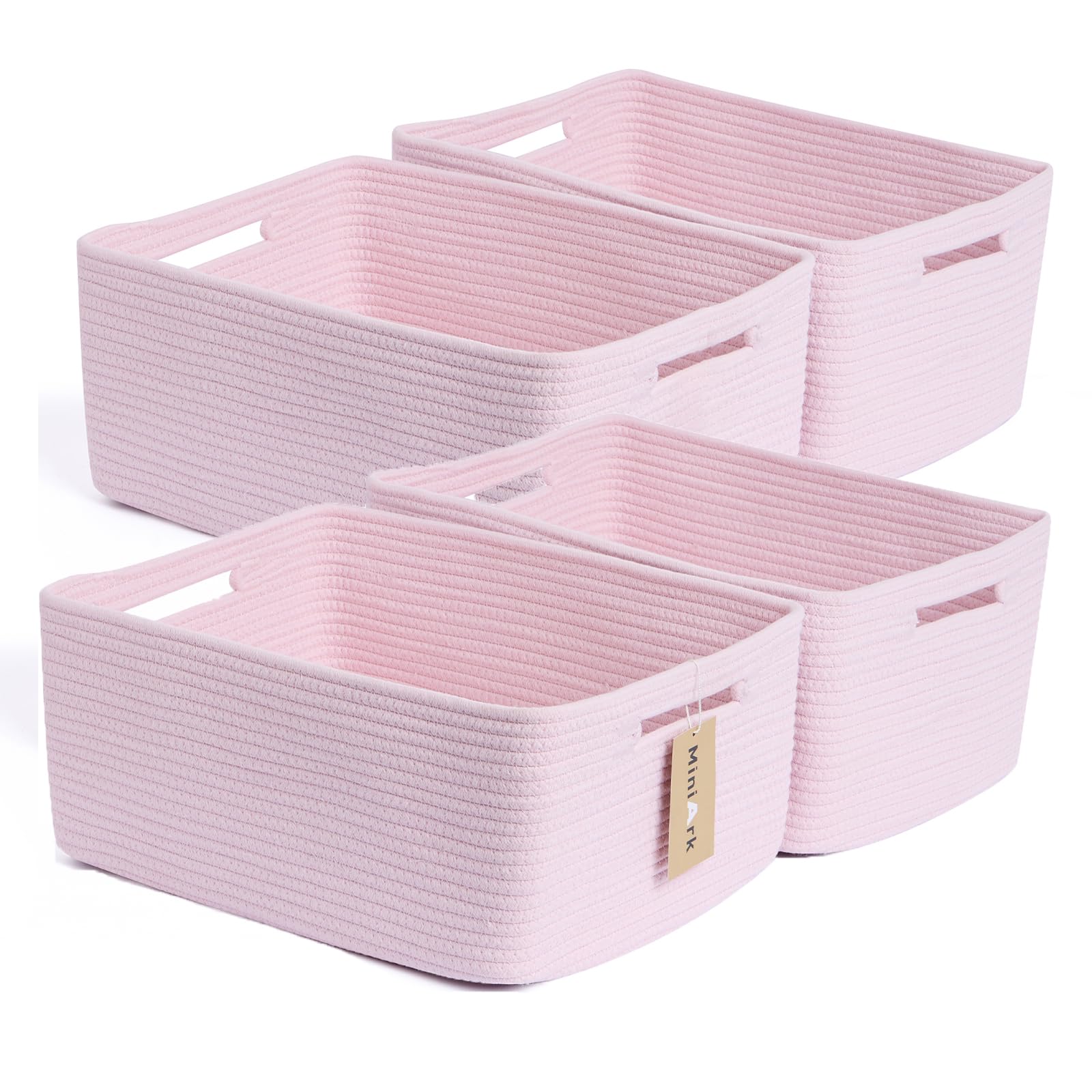 MiniArk large storage baskets front view in light pink for closet organization