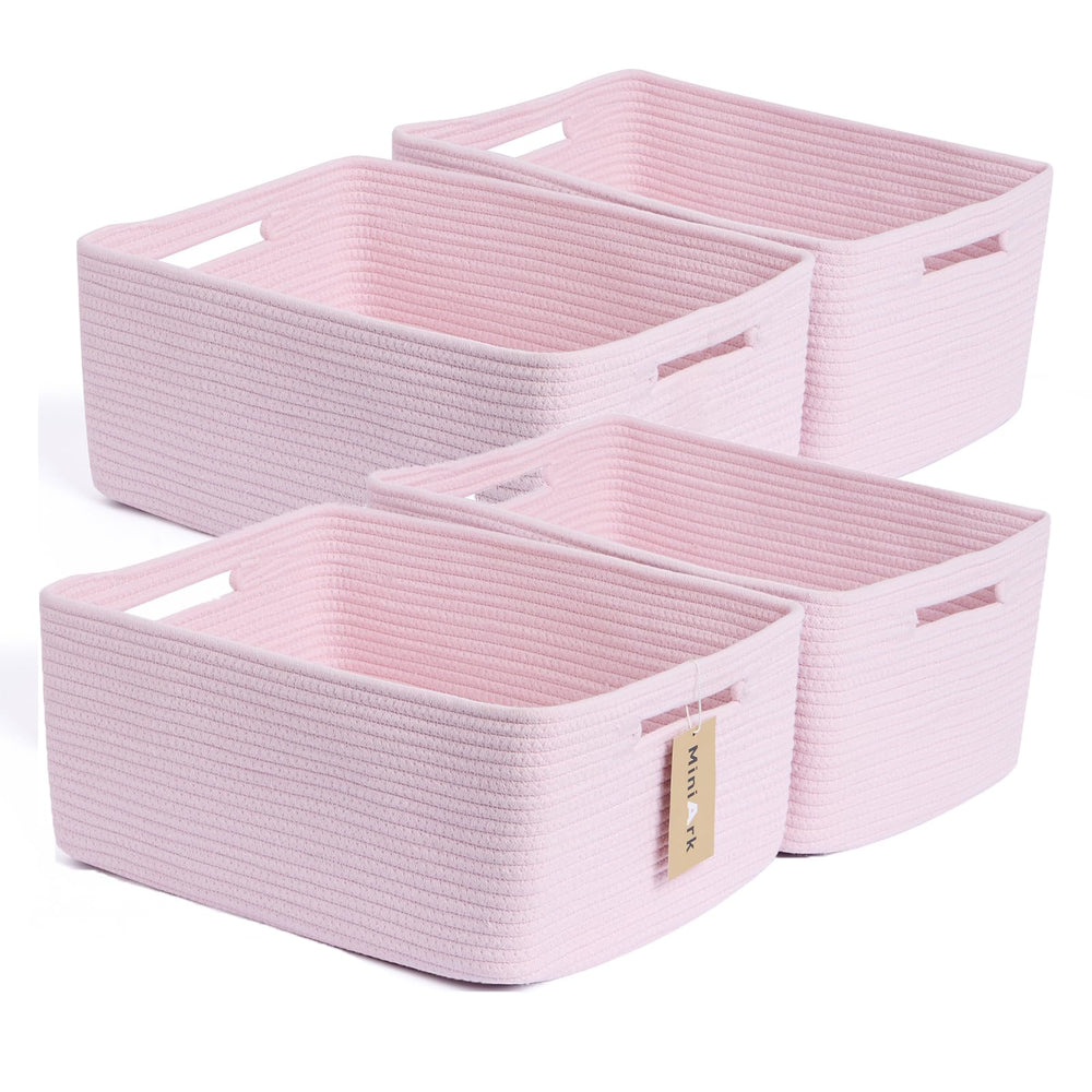 MiniArk large storage baskets front view in light pink for closet organization