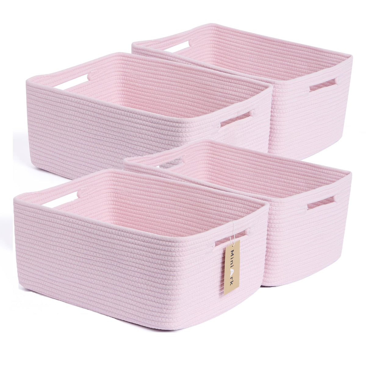 MiniArk large storage baskets front view in light pink for closet organization