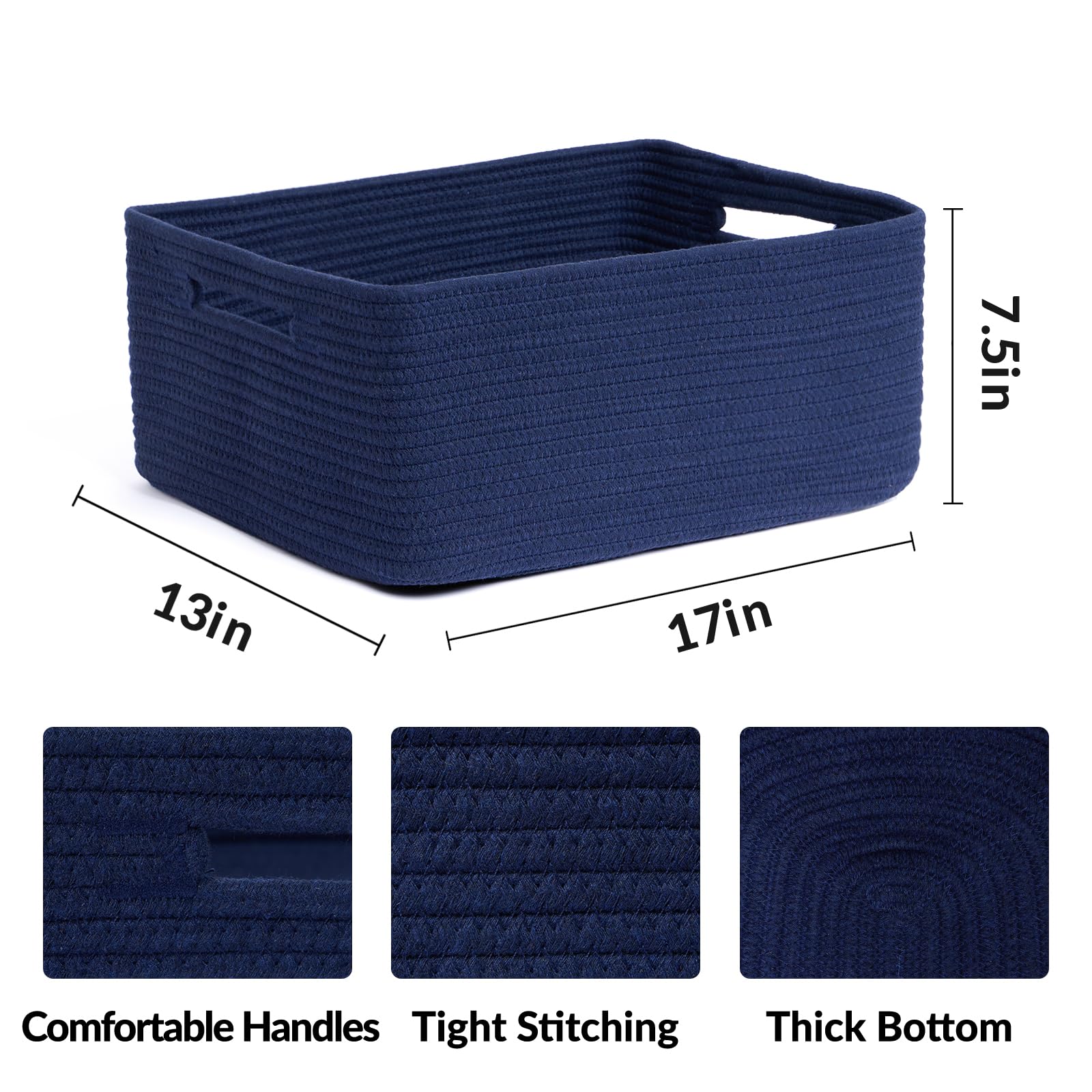 MiniArk storage baskets navy, side view, perfect for shelf organization and easy access.