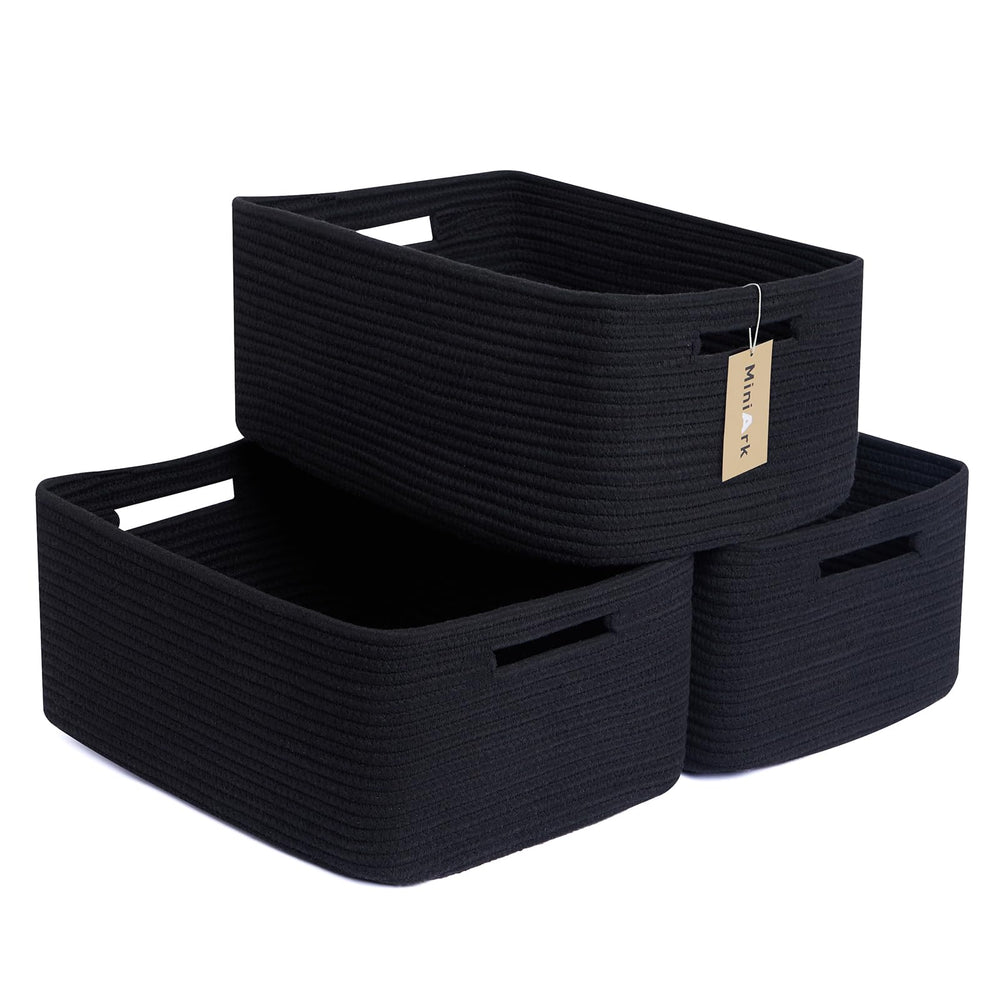 MiniArk large storage baskets folded for easy closet organization using soft cotton rope