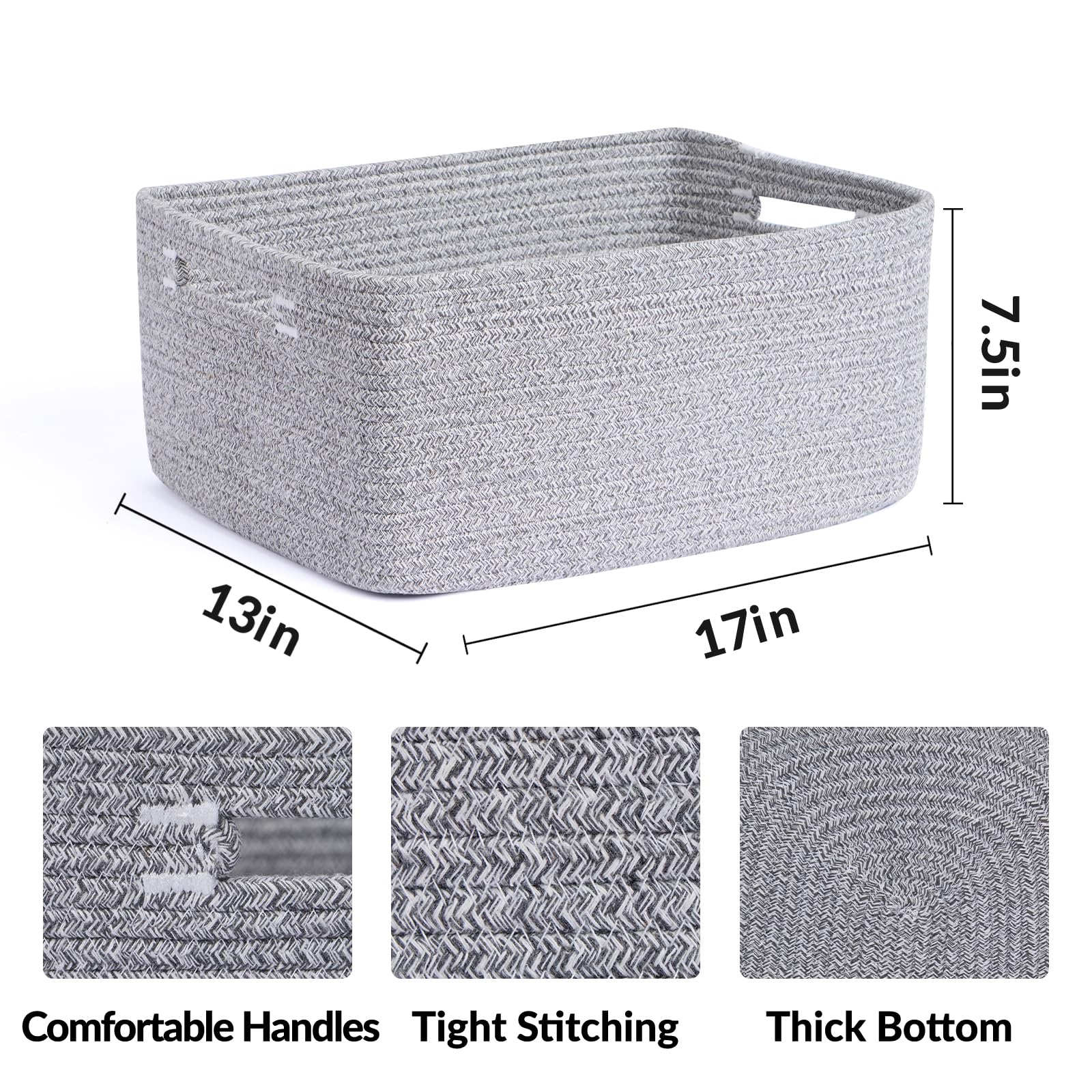 MiniArk large storage baskets close-up of hand-stitched cotton rope, soft and durable