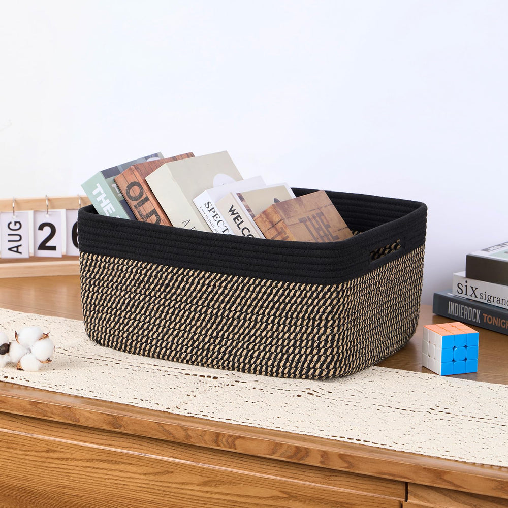 MiniArk large storage basket on shelf showcases minimalist brown woven design