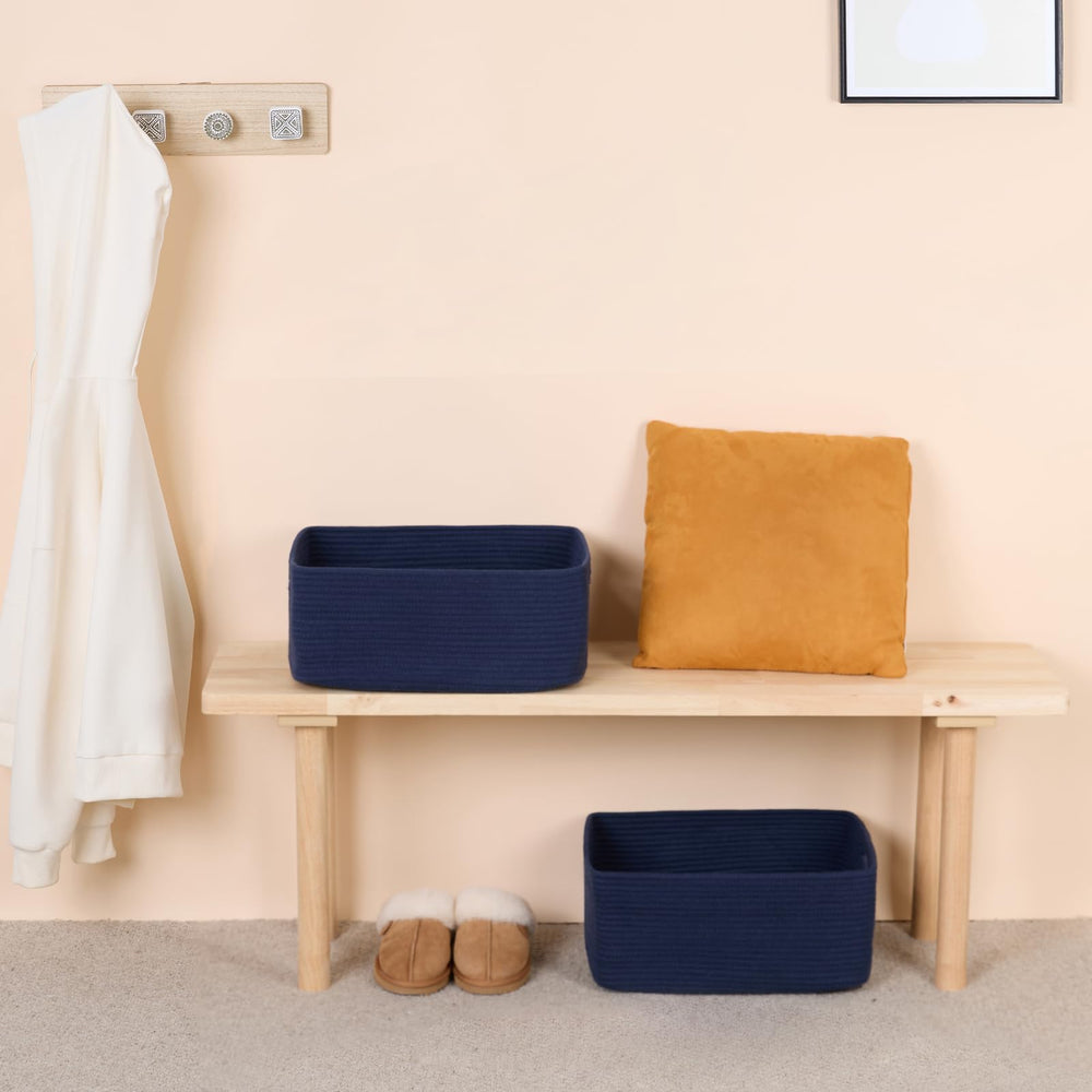 MiniArk navy playroom basket for toy storage and art supplies.