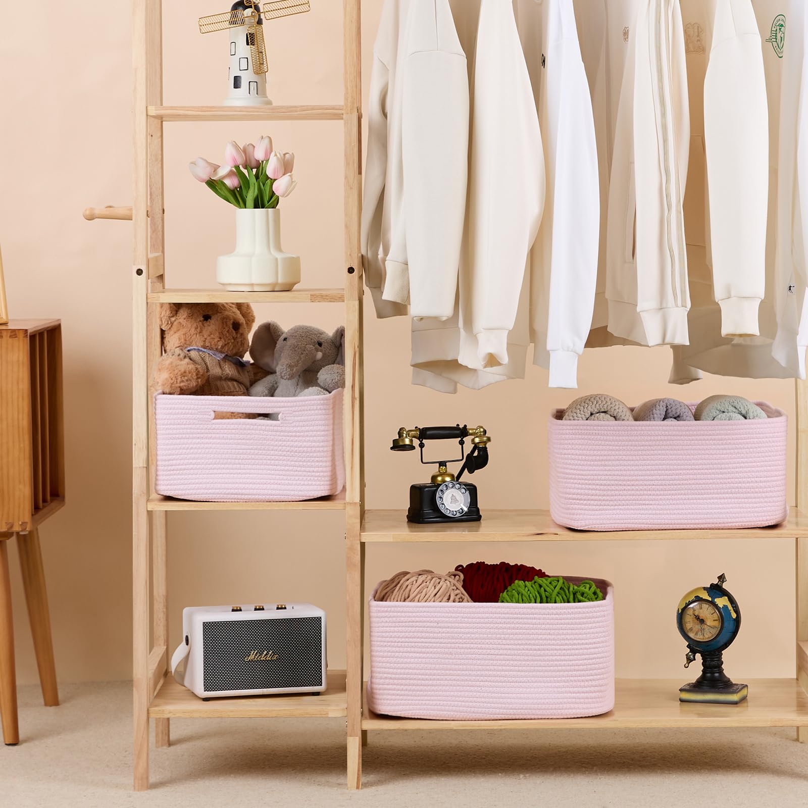 MiniArk Large Storage Baskets in nursery decor offer soft texture and warm vibes.