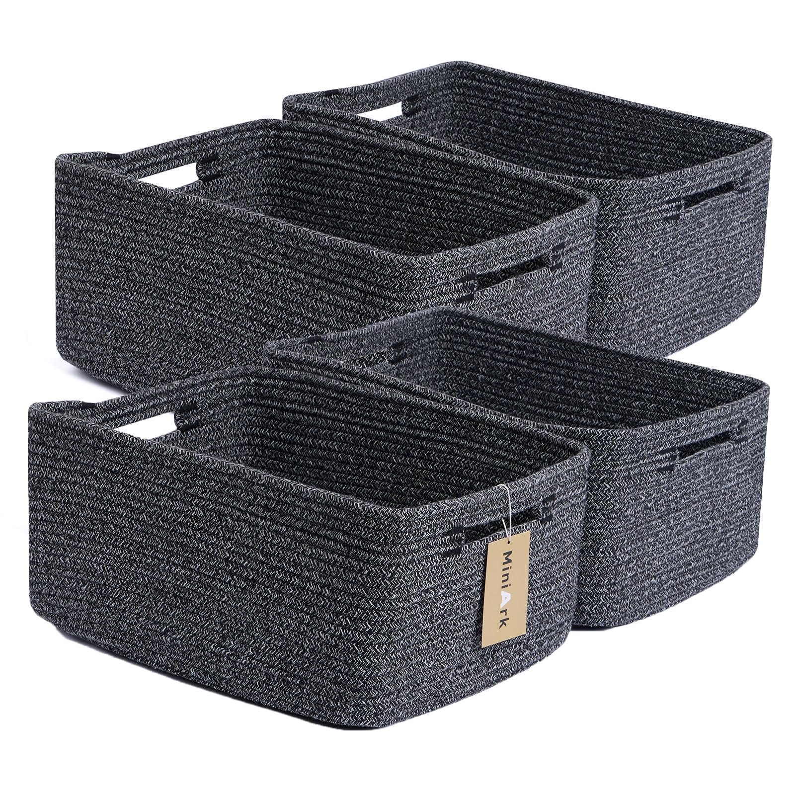 MiniArk large storage baskets organize clothing and items for easy access in closets.