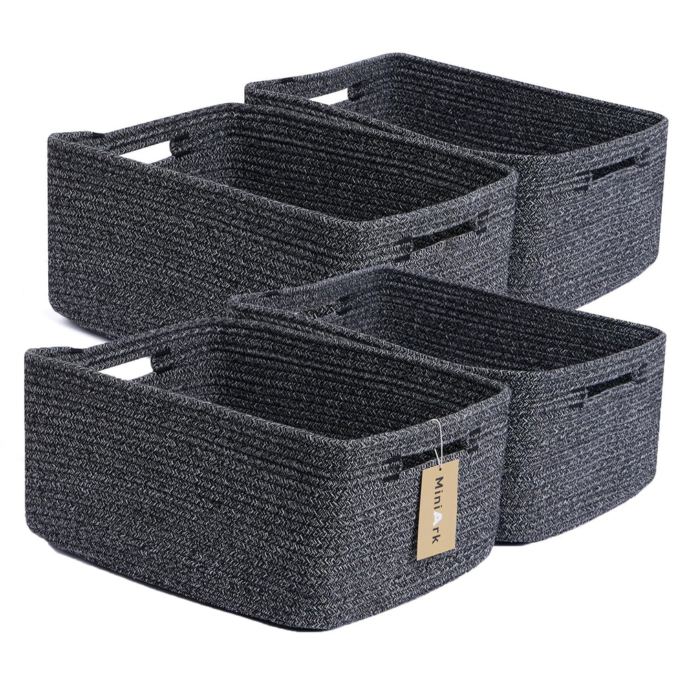 MiniArk large storage baskets organize clothing and items for easy access in closets.
