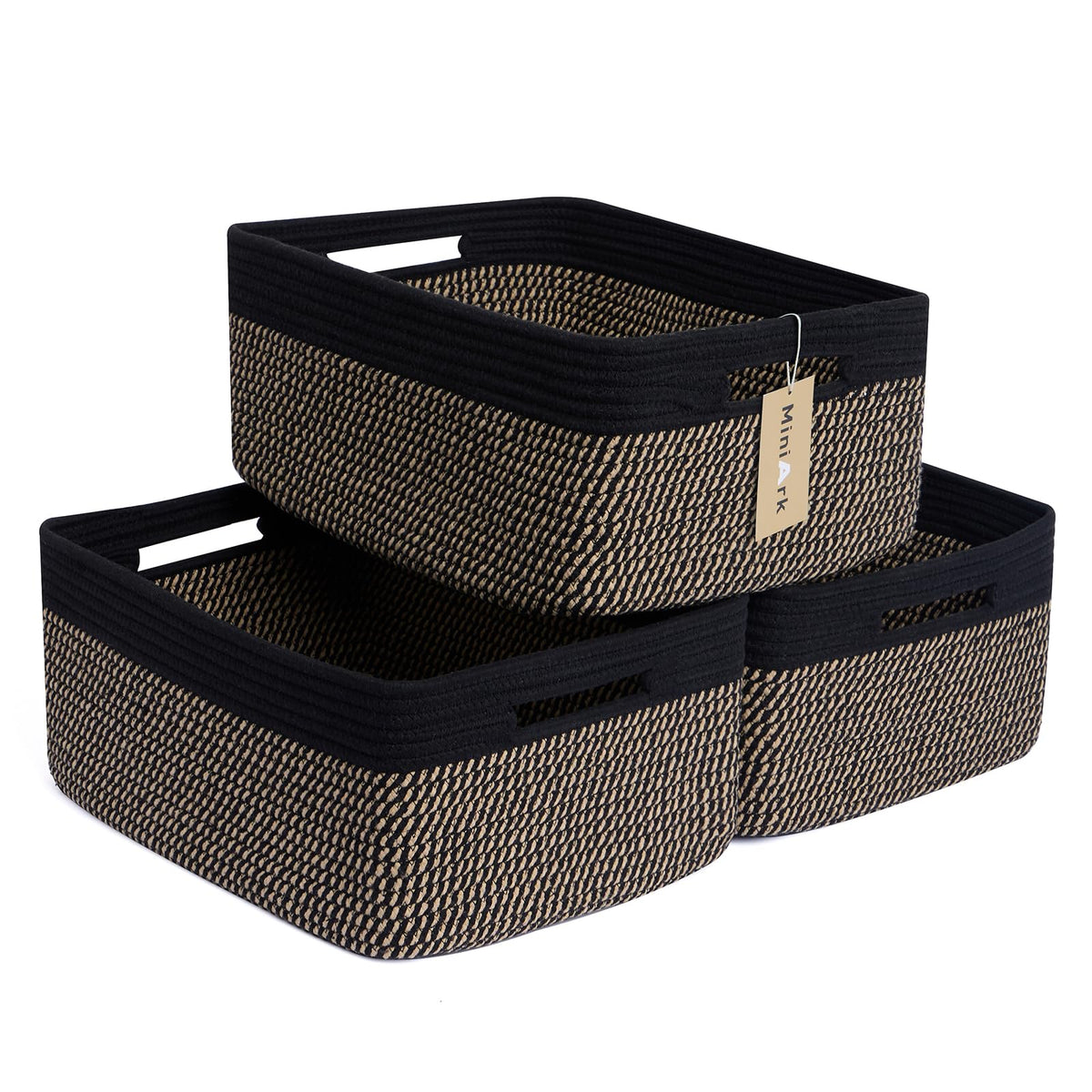 MiniArk large storage baskets stacked for shelf organization and easy access