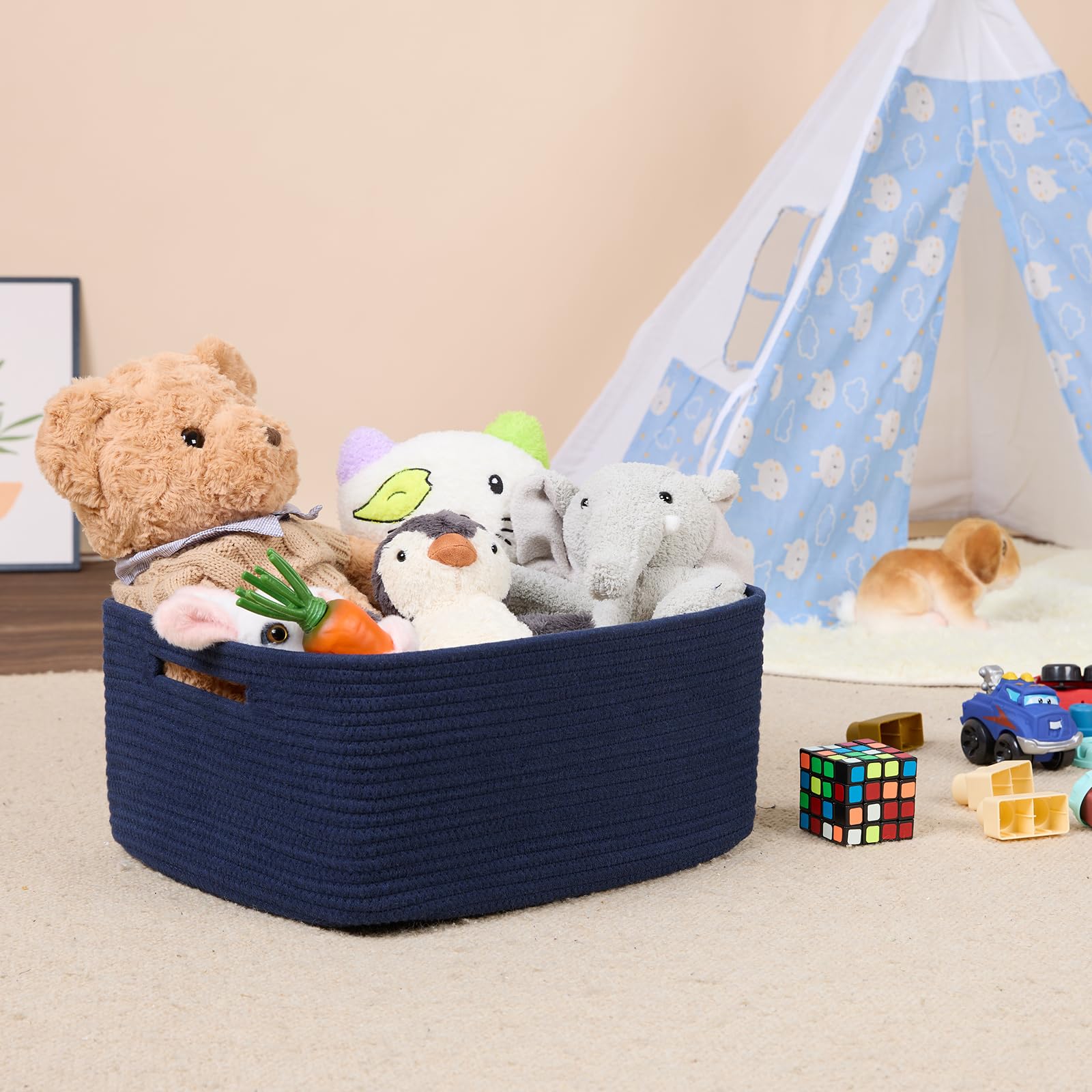 MiniArk multi-use toy bin navy for playroom storage and toy organization.
