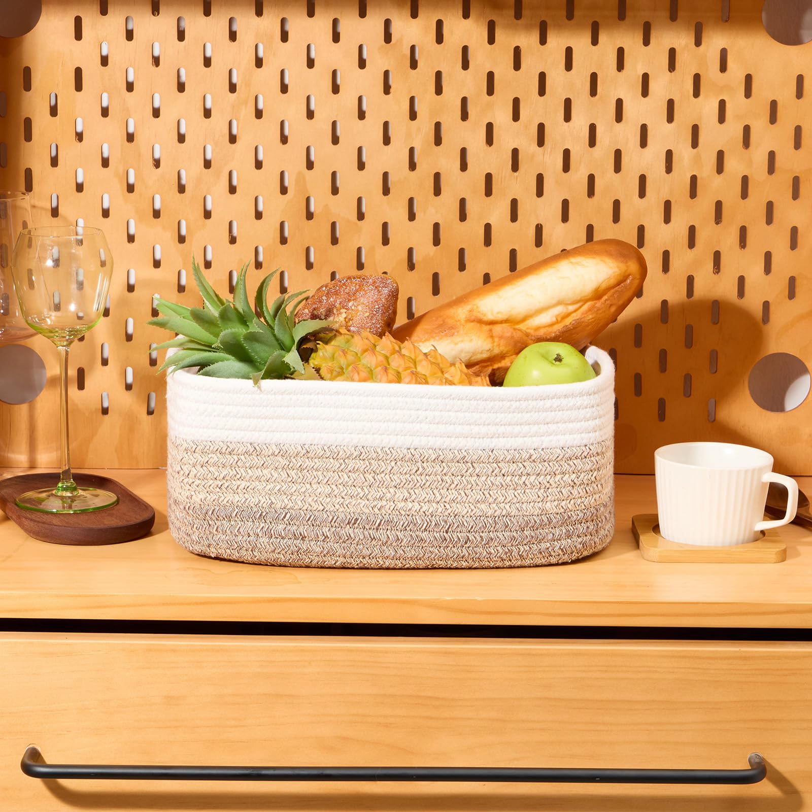MiniArk organizer basket keeps remotes, keys, and cables neatly corralled