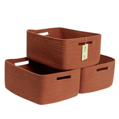 MiniArk oxide red 3-pack storage baskets in closet shelves for easy organization