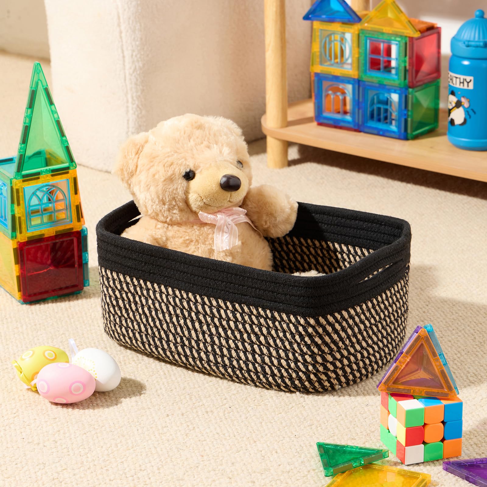 MiniArk handwoven cotton rope basket, strong and long-lasting storage solution.