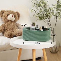 MiniArk closet organizer bin green keeps toys and remote controls neatly stored.